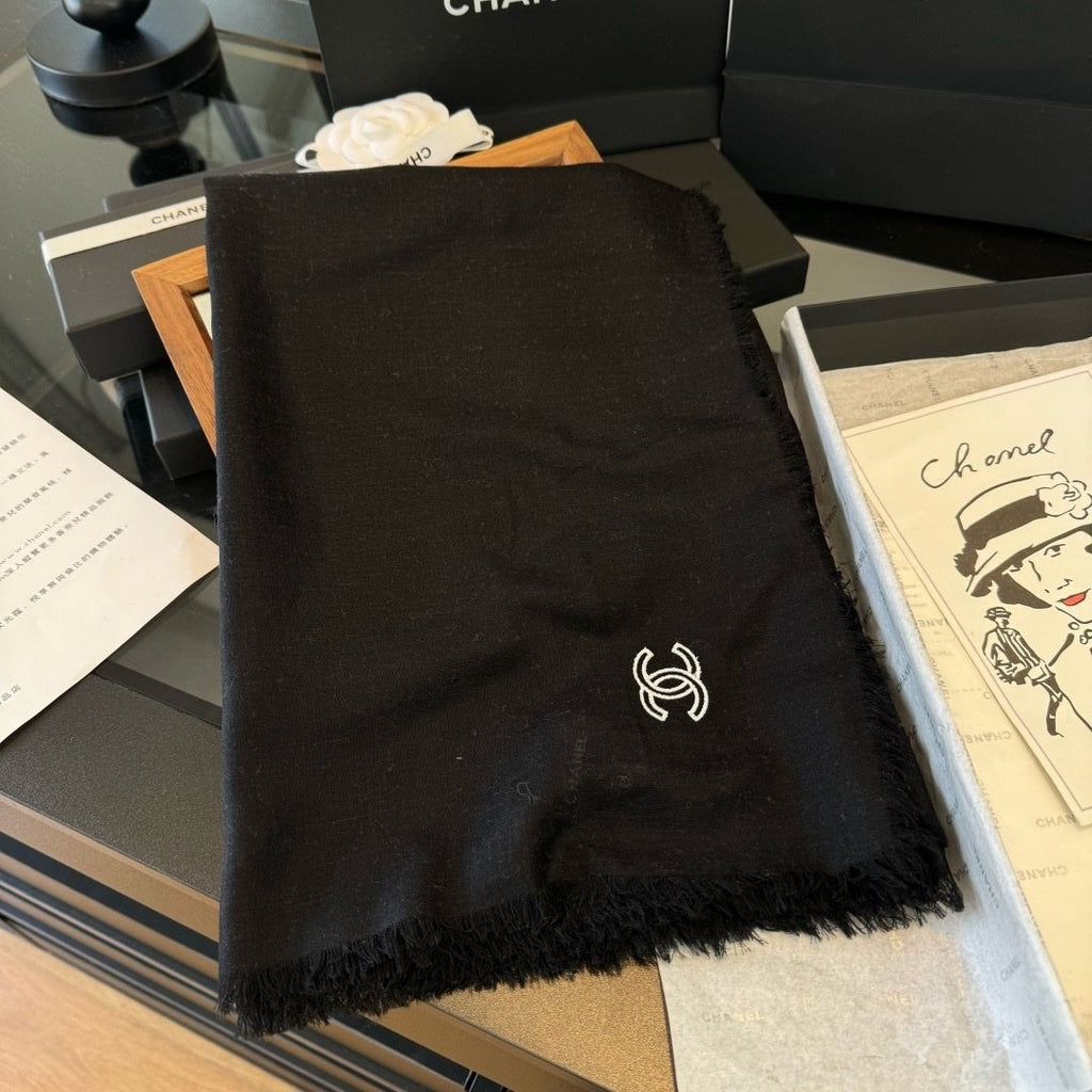 Chanel Fringed Cashmere Scarf — front