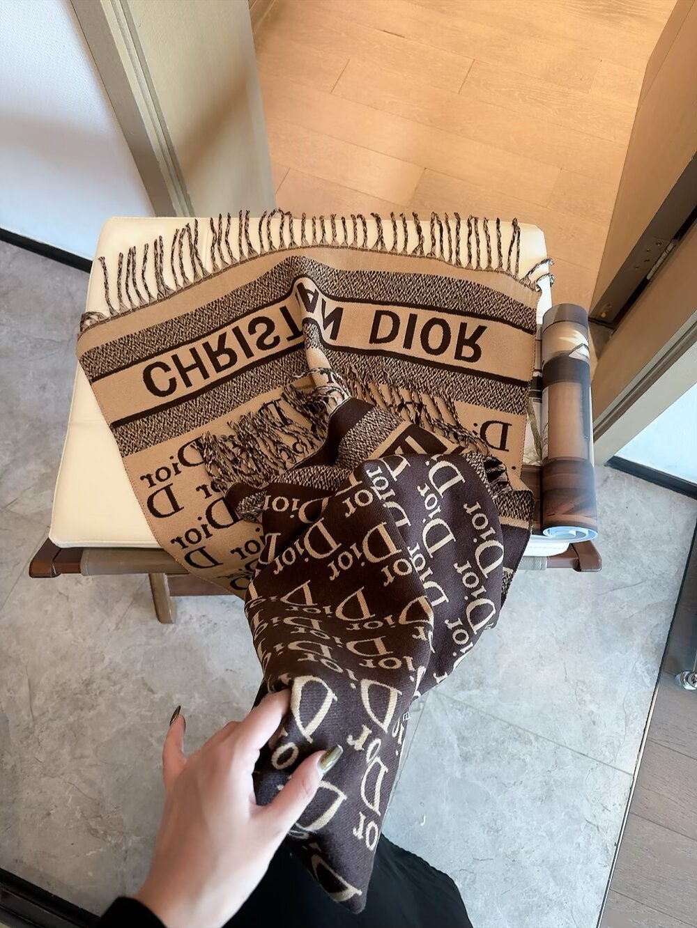 Dior Fringed Monogram Scarf — front