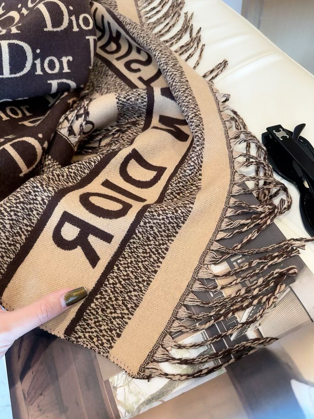 Dior Fringed Monogram Scarf — detail