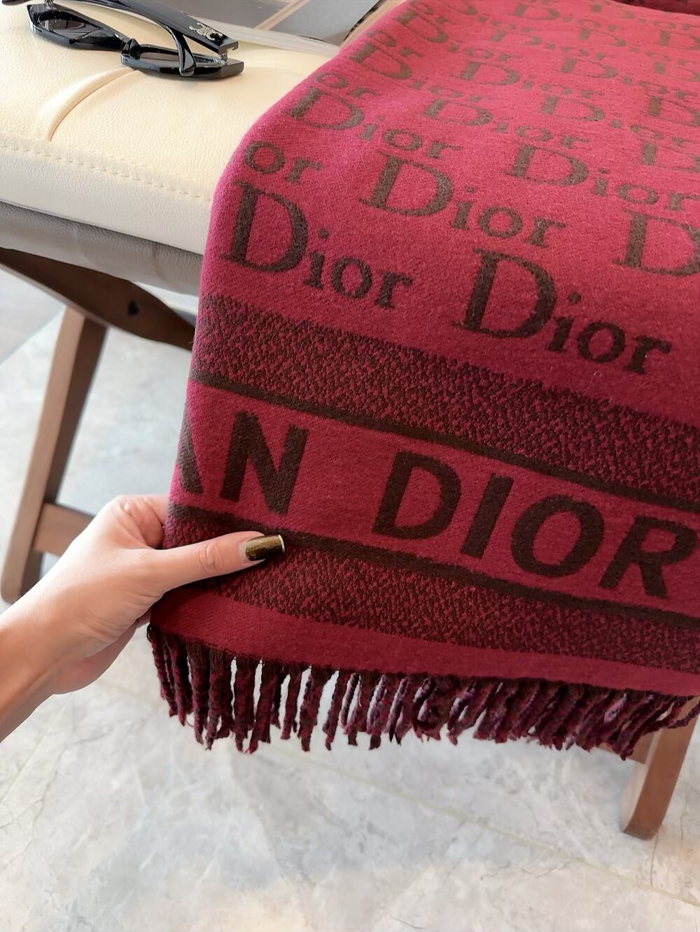 Dior Fringed Monogram Scarf — detail