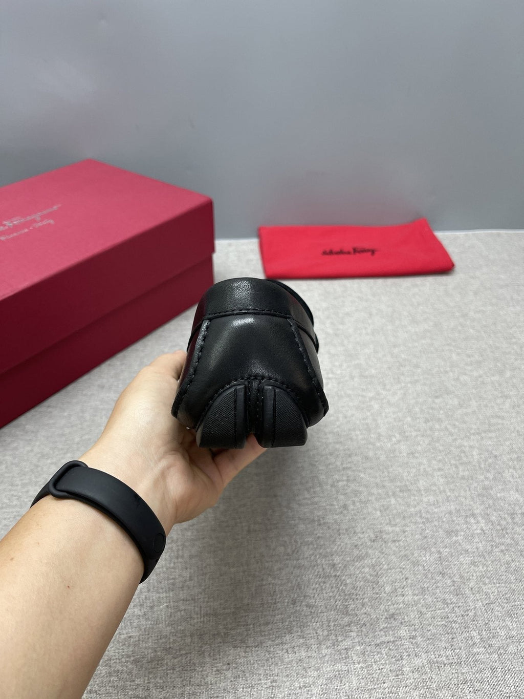 Ferragamo Black Leather Driving Loafers — back