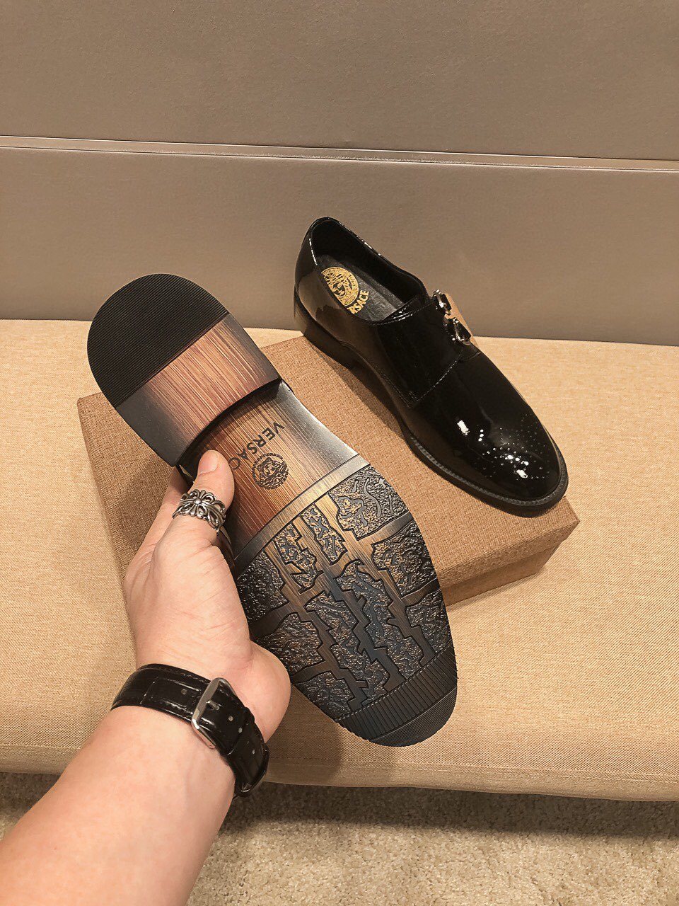 Versace Black Embroidered Dress Shoes — detail
