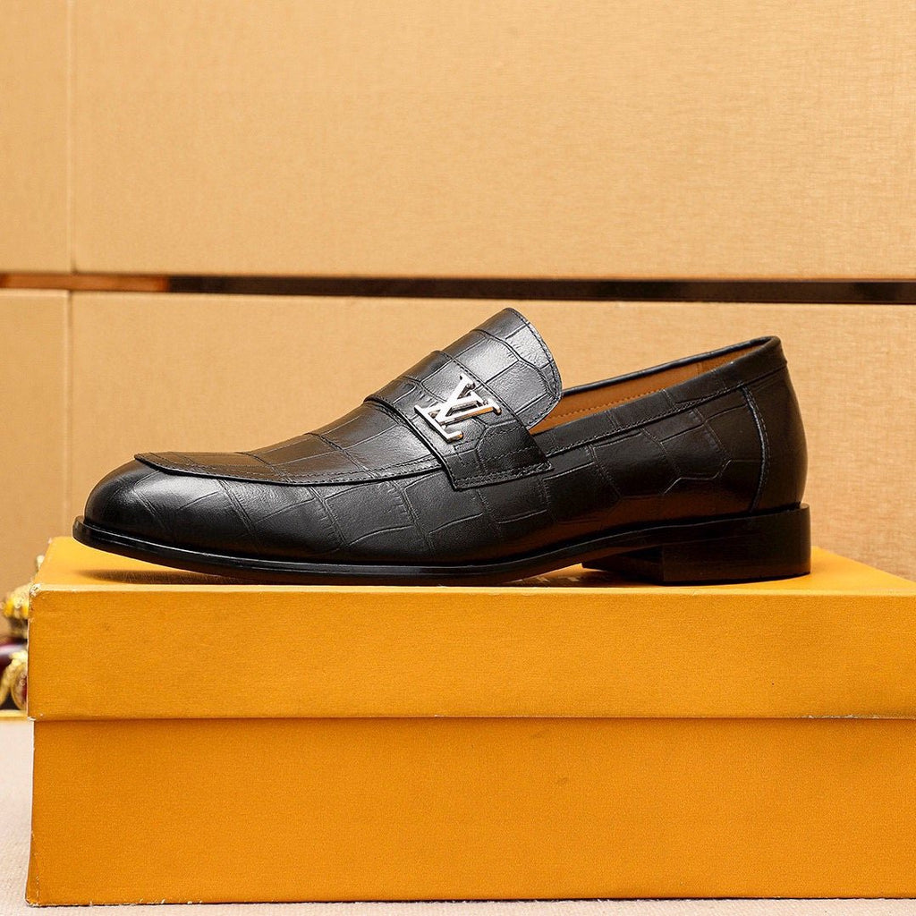 Louis Vuitton Black Embossed Loafers — side