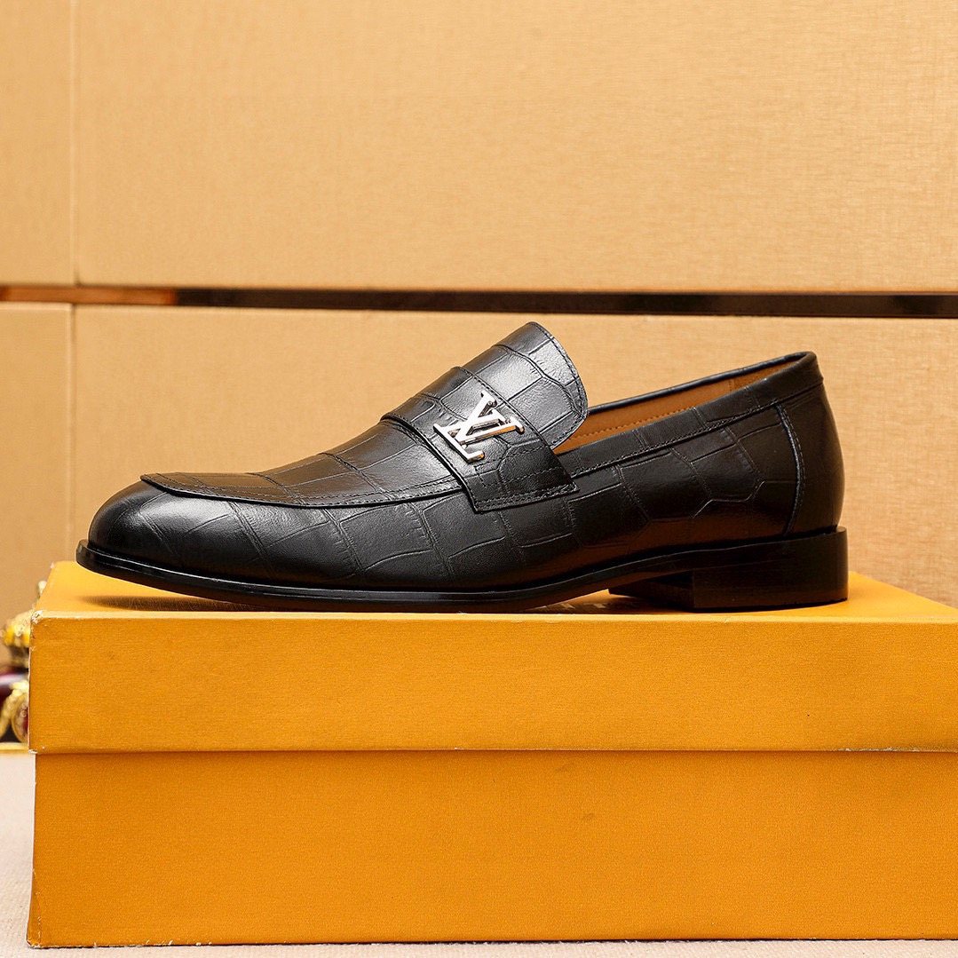 Louis Vuitton Black Embossed Loafers — side