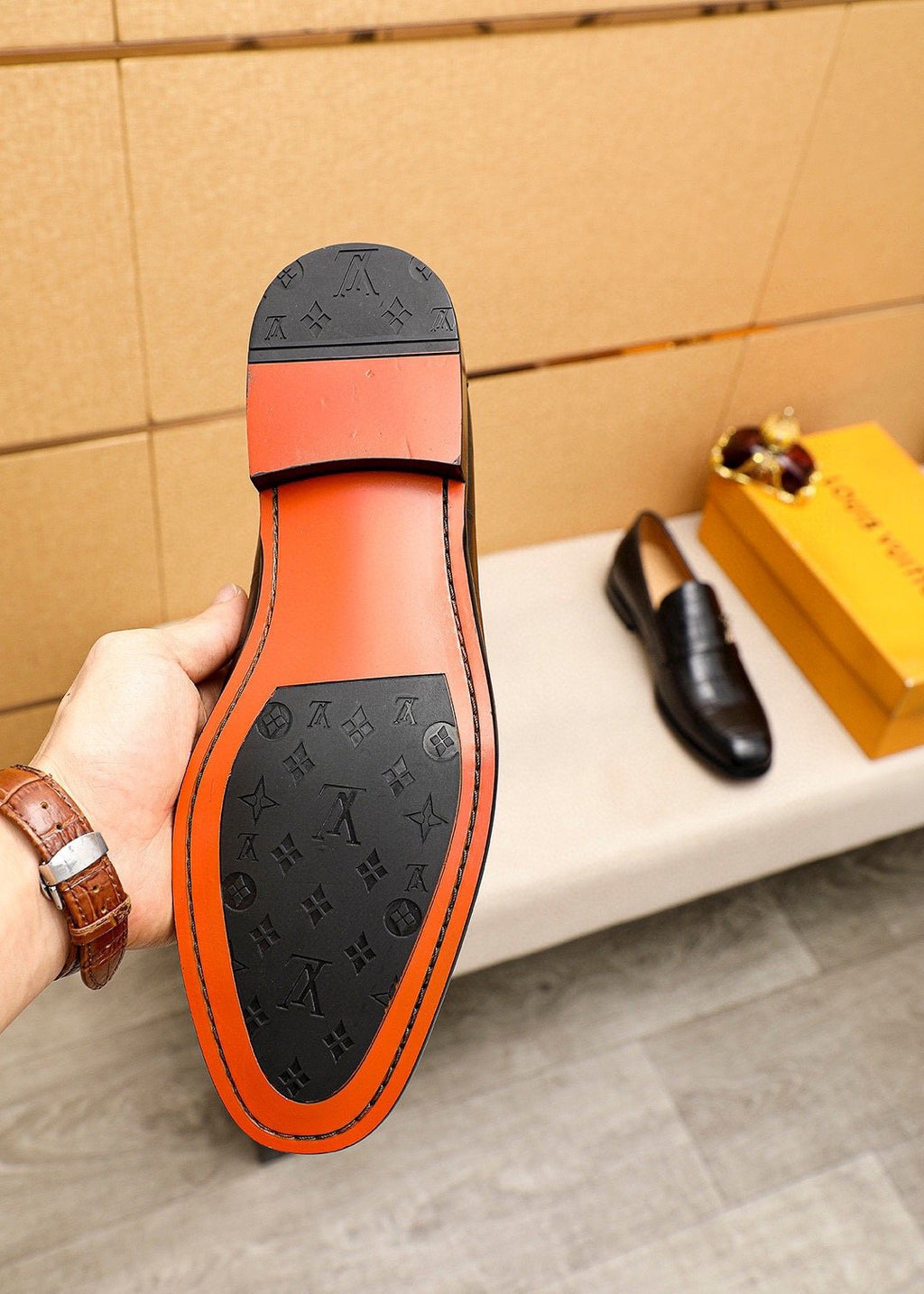 Louis Vuitton Black Embossed Loafers — model