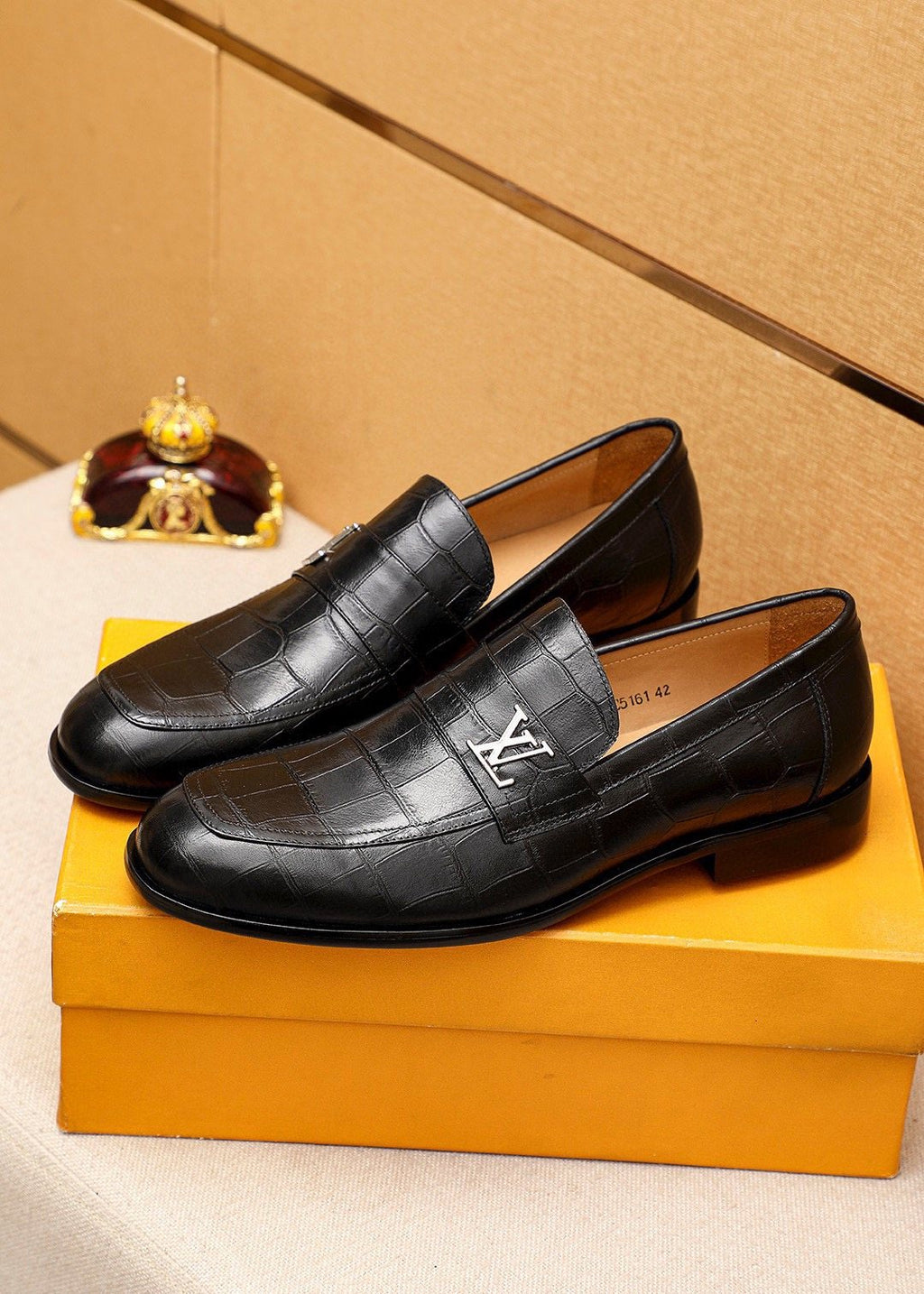 Louis Vuitton Black Embossed Loafers — front