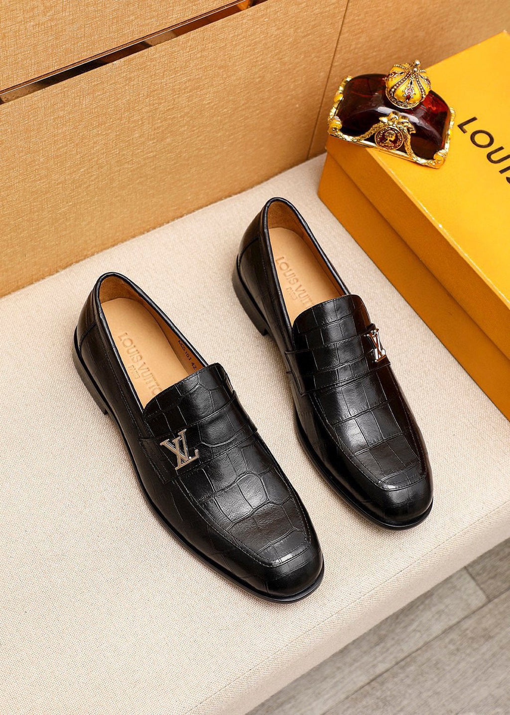 Louis Vuitton Black Embossed Loafers — hero