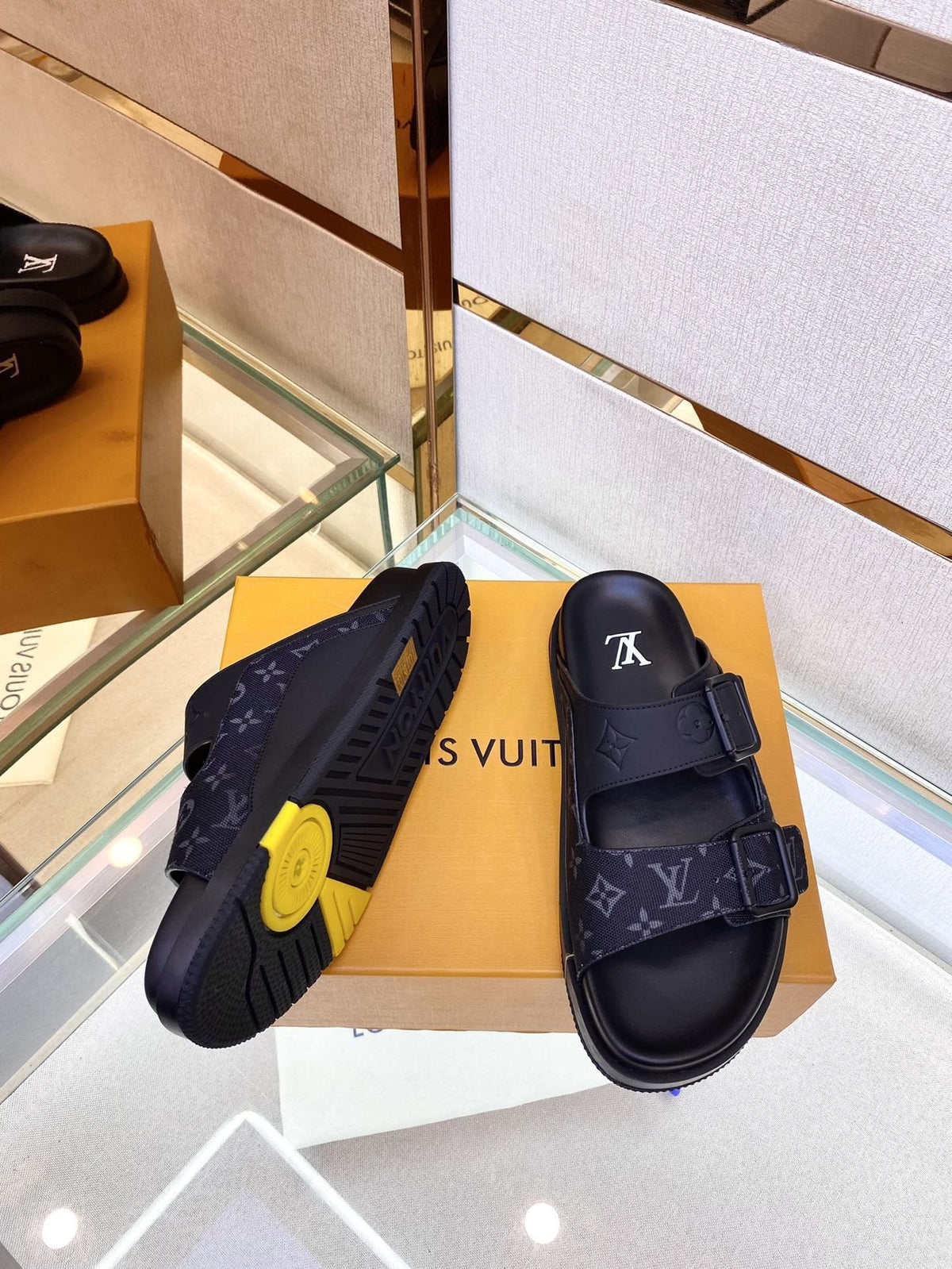 Louis Vuitton Monogram Buckle Slide Sandals — hero
