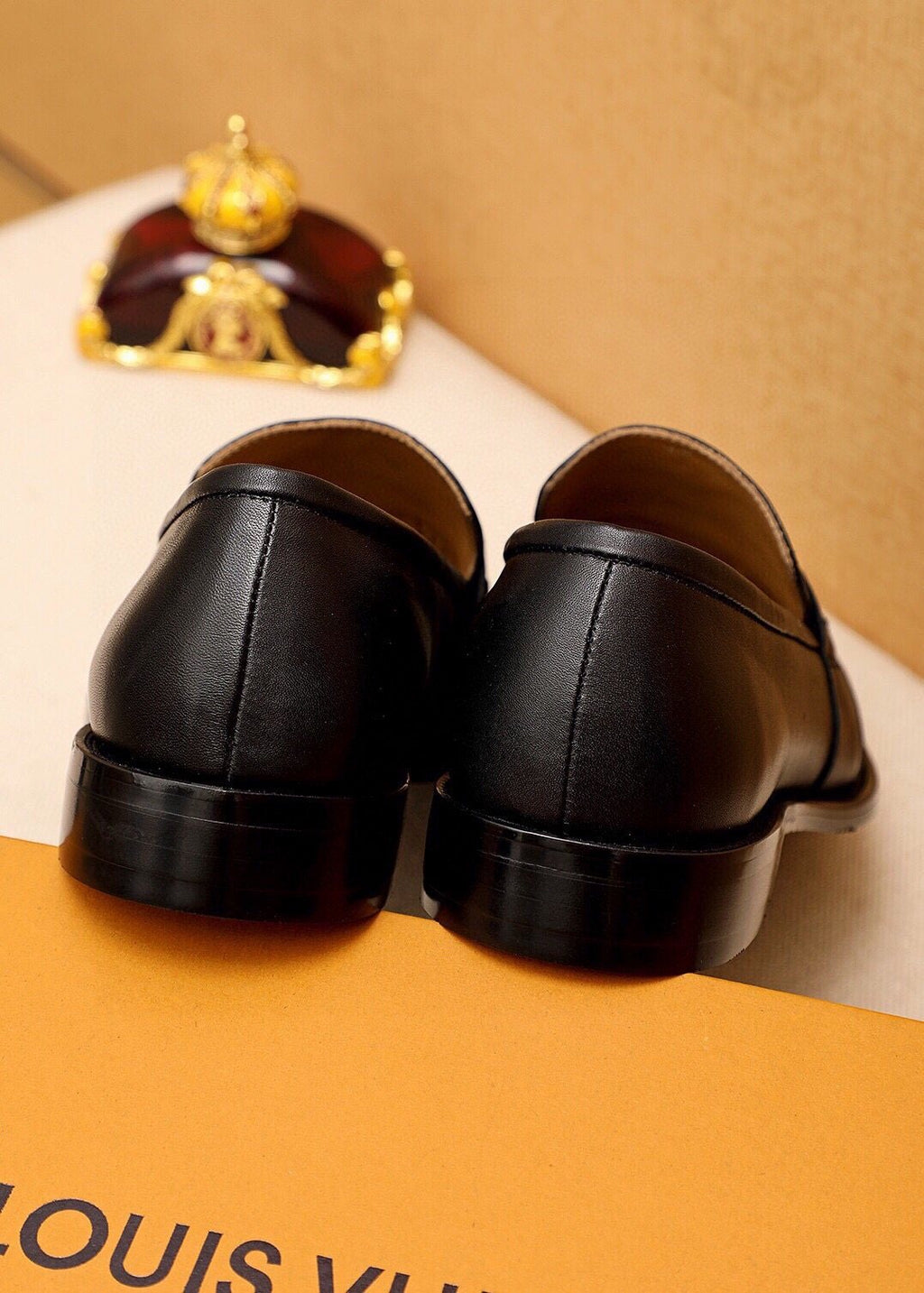 Louis Vuitton Black Metal-Bit Leather Loafers — back