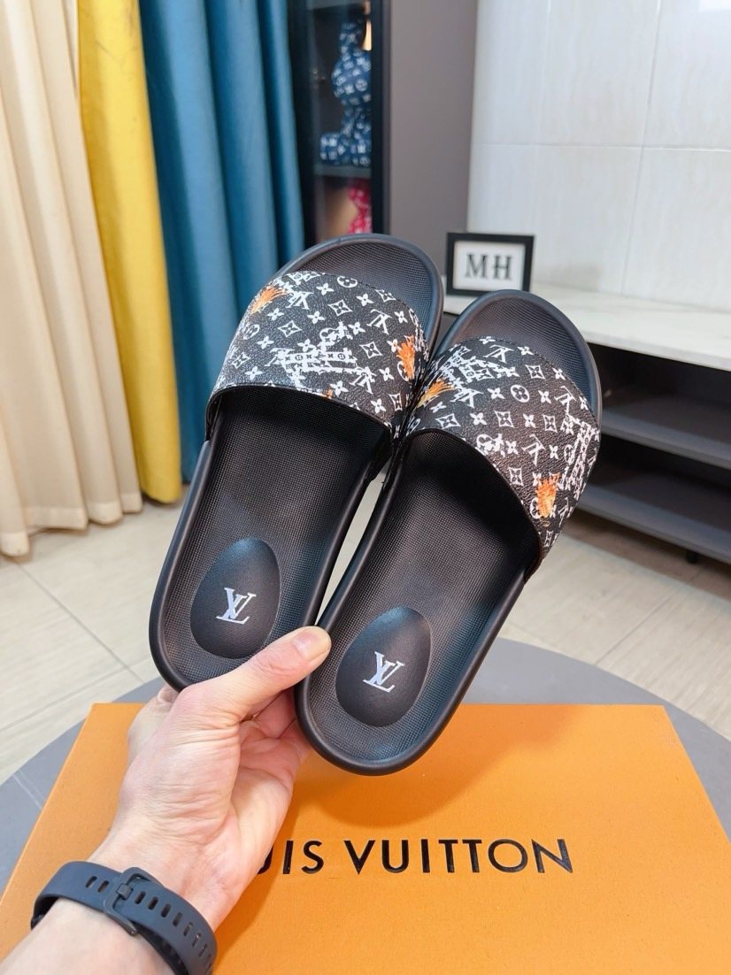 Louis Vuitton Patterned Strap Slide Sandals — front