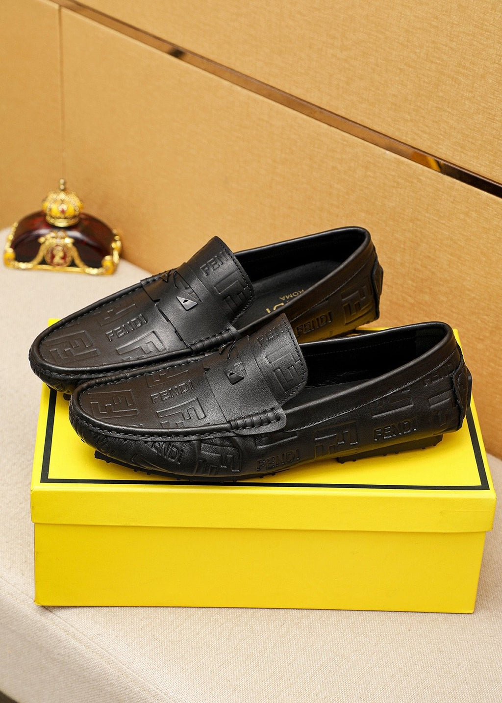 Fendi Black Embossed Loafers — side