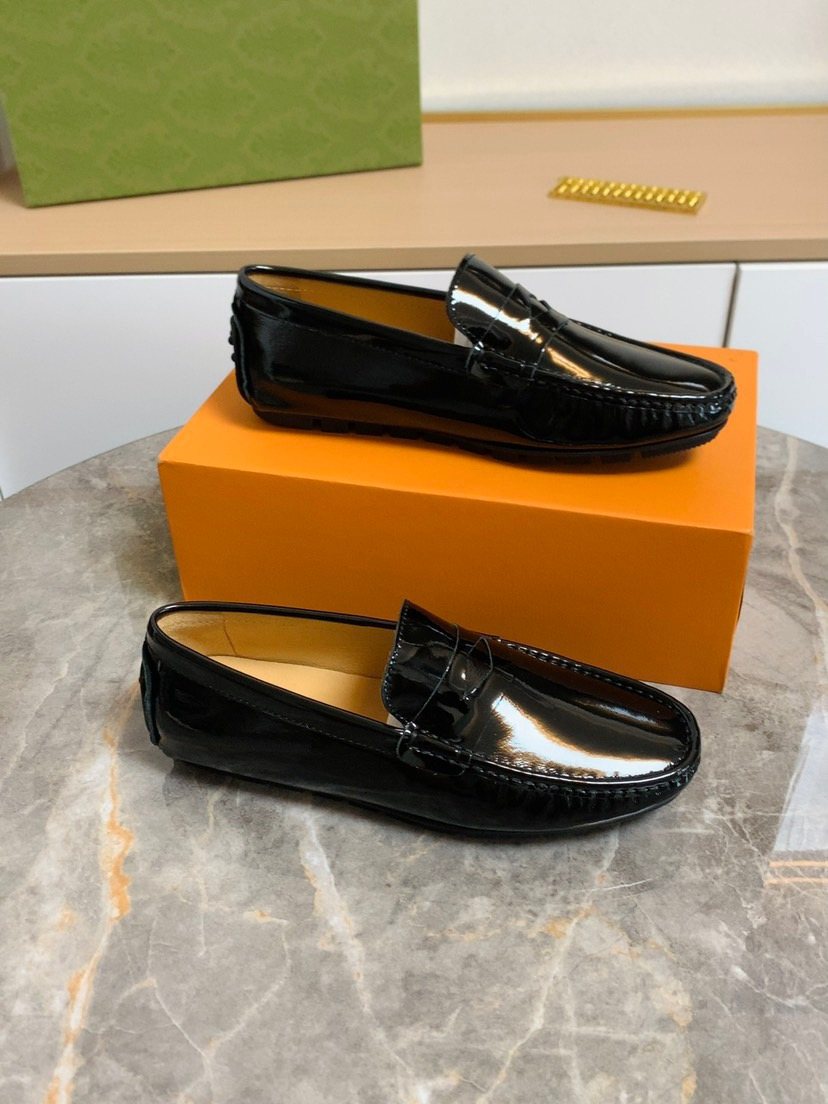 Louis Vuitton Black Leather Loafers — side