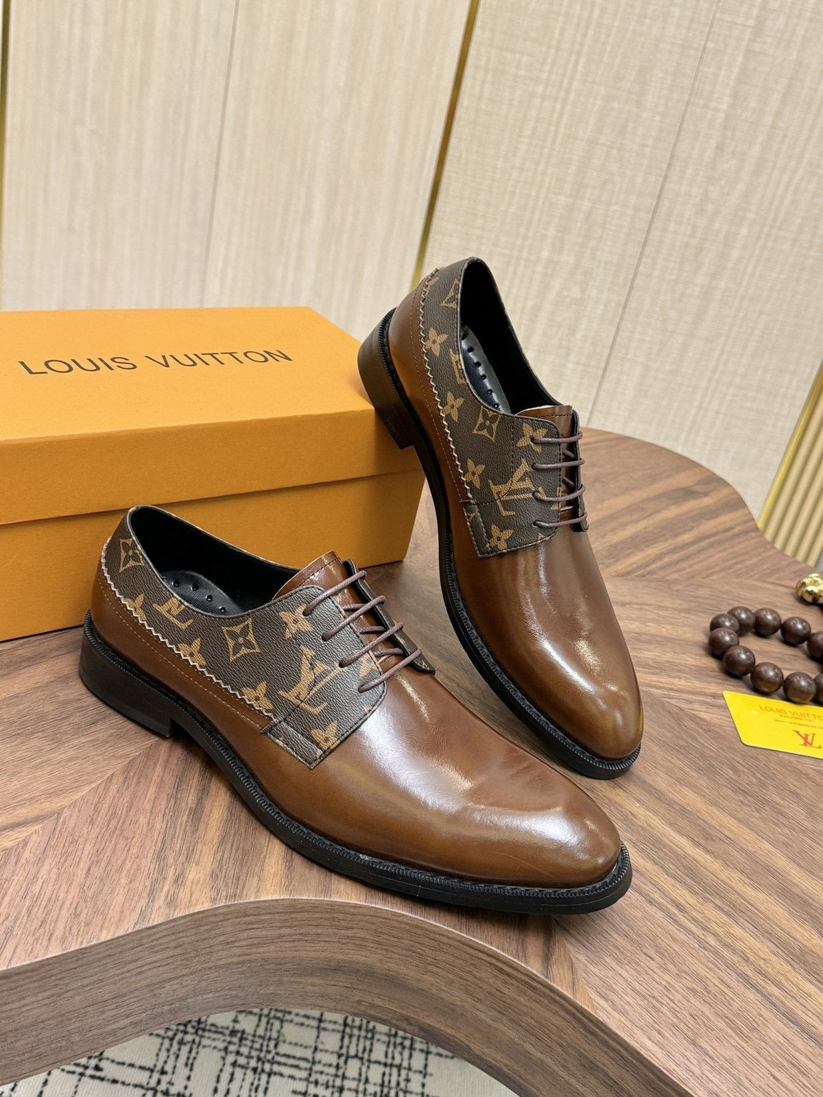 Louis Vuitton Brown Monogram Lace-Up Dress Shoes — front