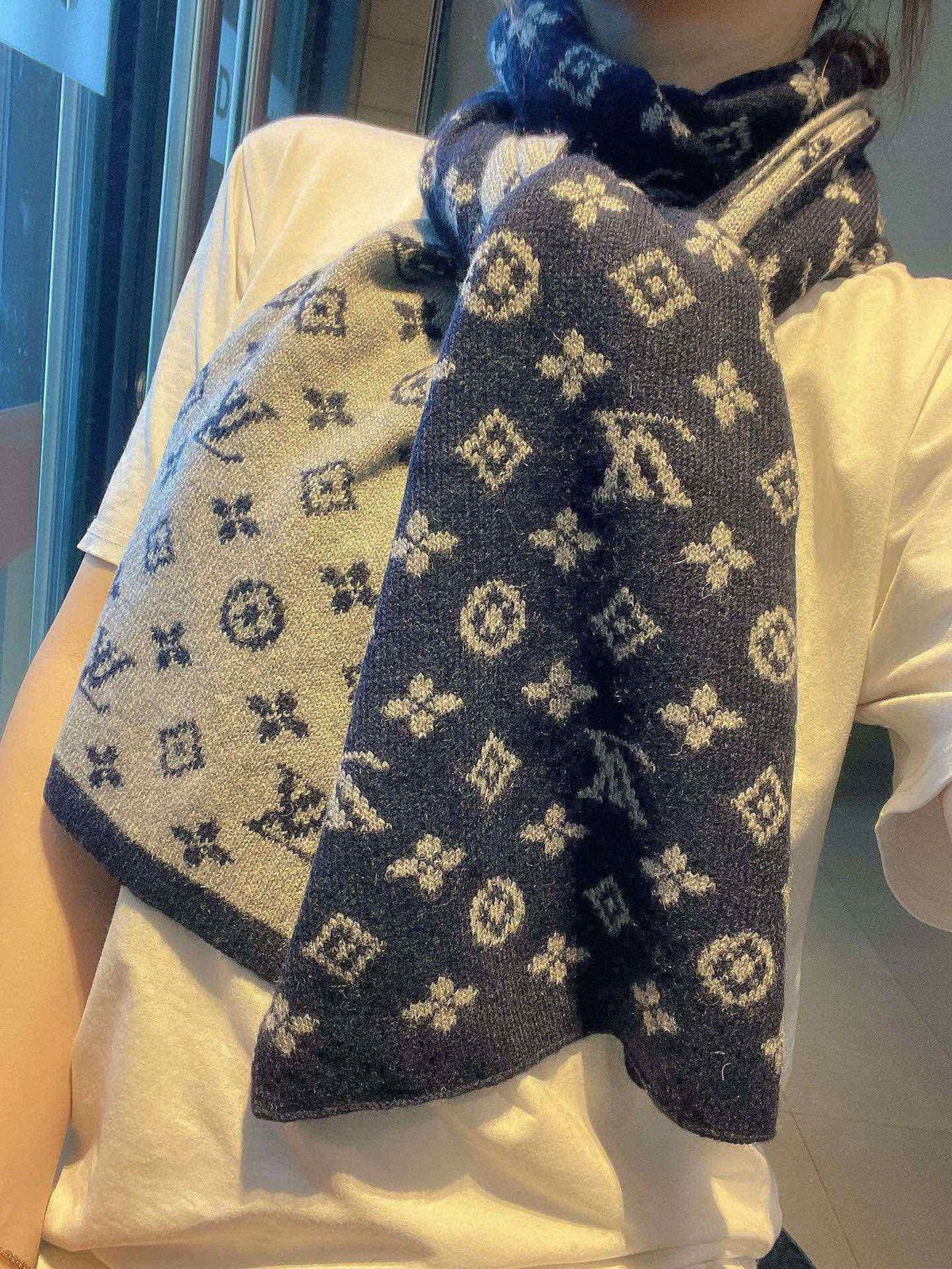 Louis Vuitton Reversible Monogram Scarf — model