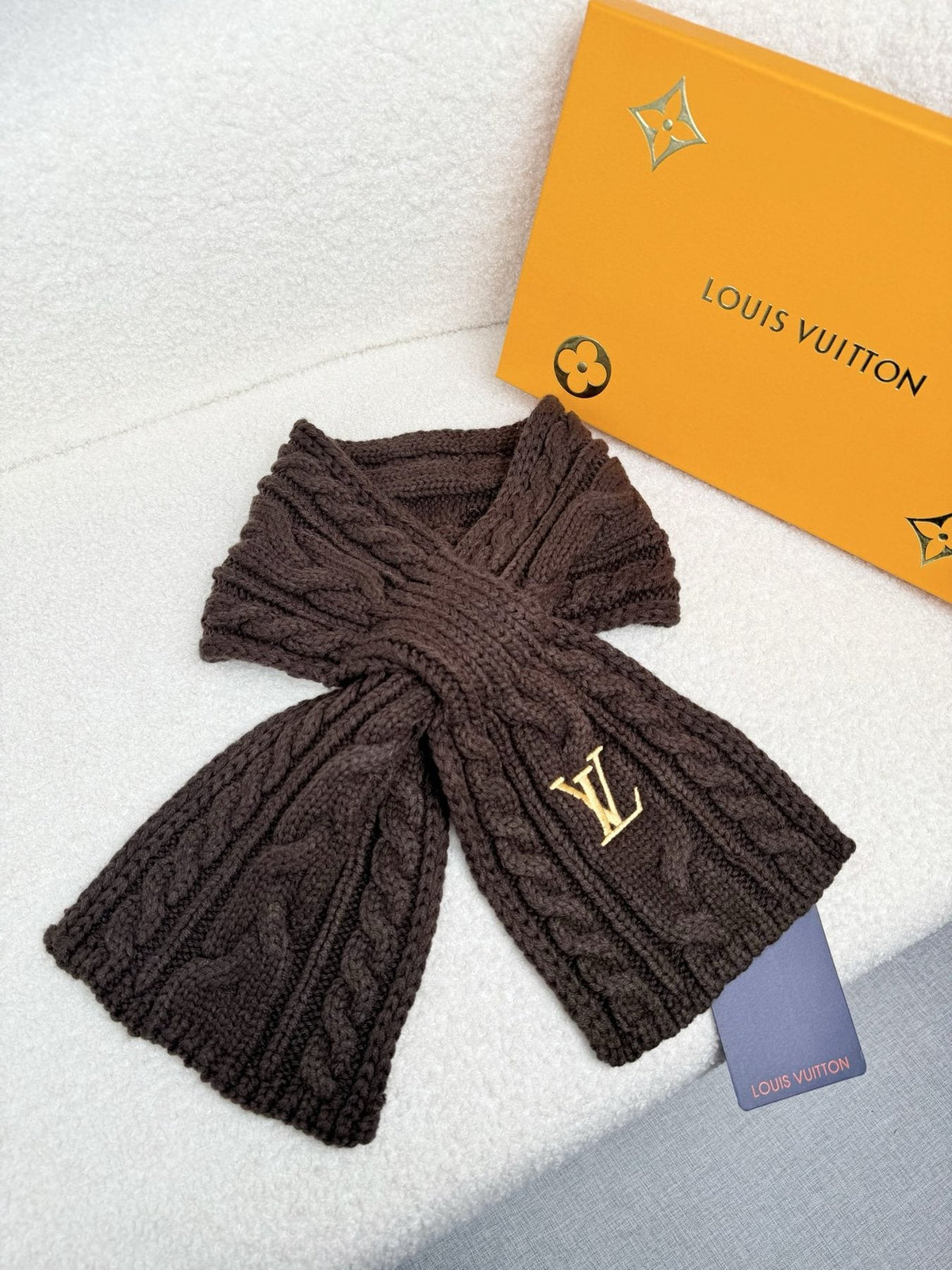 Louis Vuitton Dark Brown Cable-Knit Scarf — front
