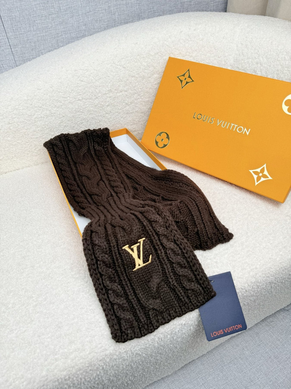 Louis Vuitton Dark Brown Cable-Knit Scarf — front