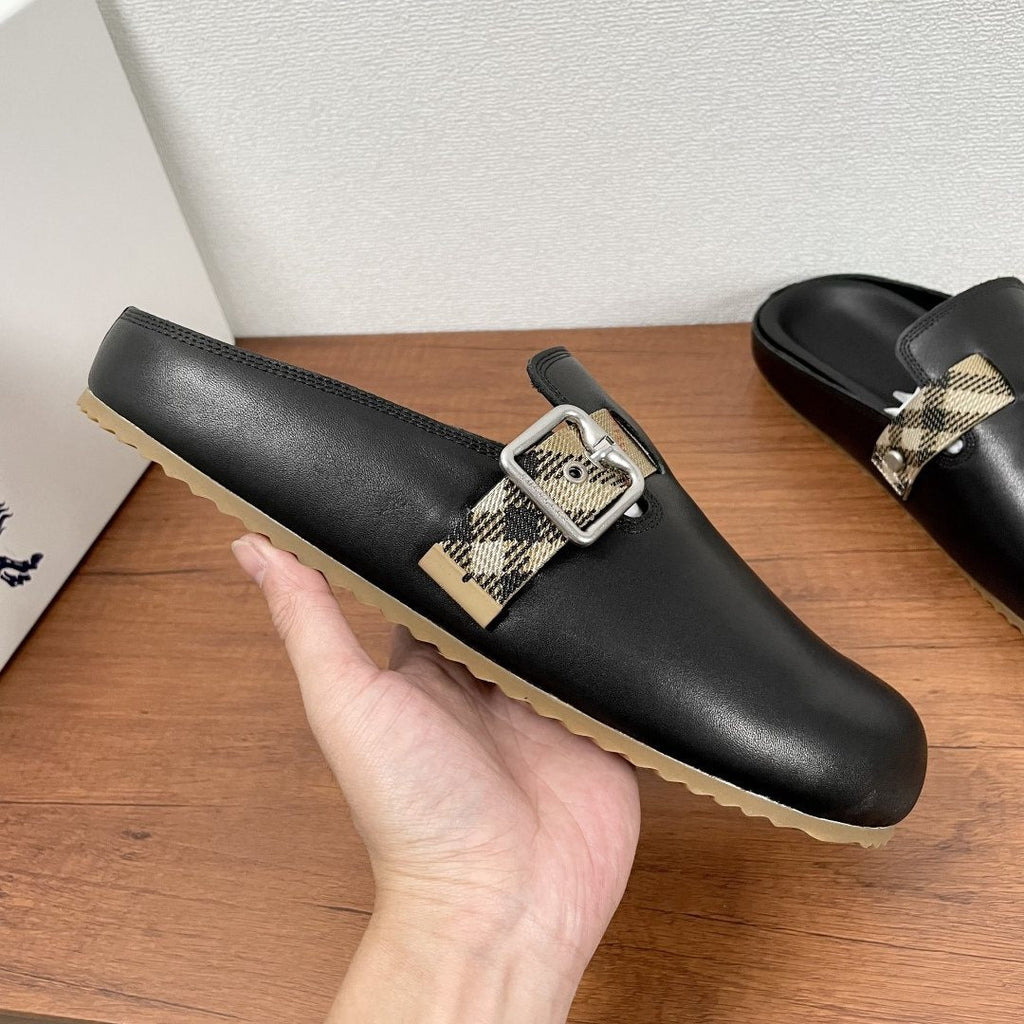 Burberry Black Check Buckle Slide Sandals — model