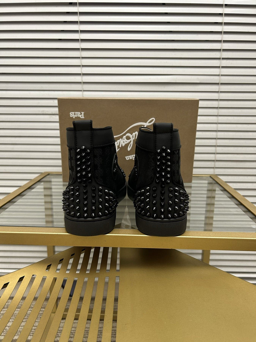 Christian Louboutin Black Studded High-Top Sneakers — front