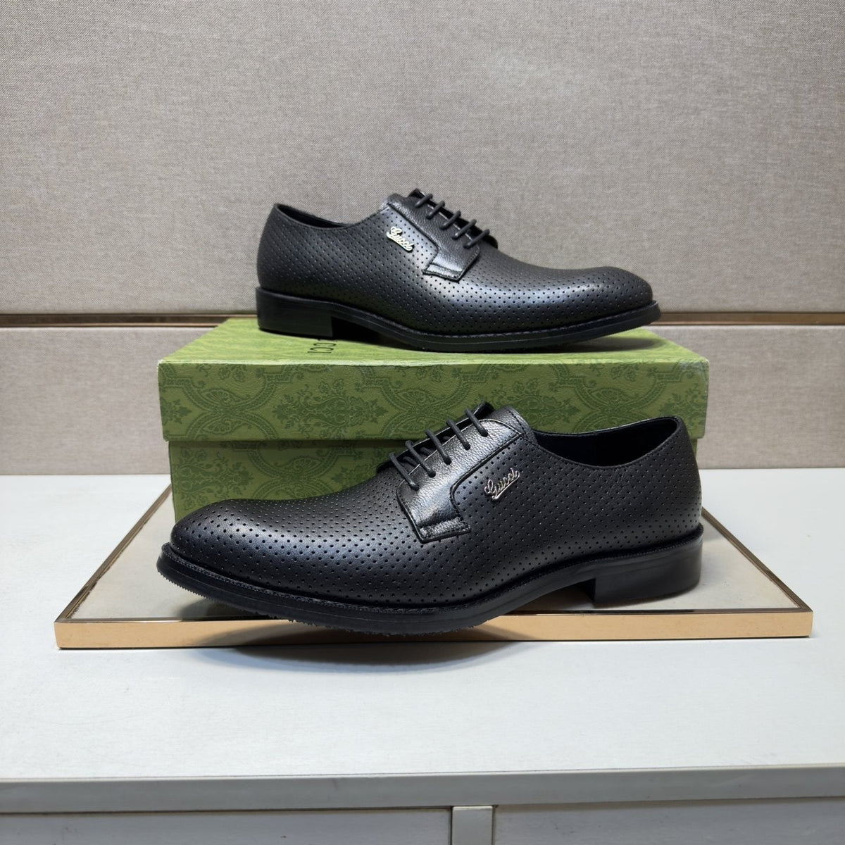 Gucci Black Perforated Lace-Up Shoes — side