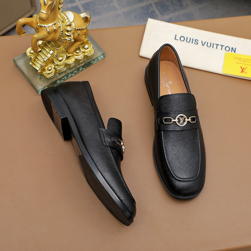 Louis Vuitton Black Metal-Link Loafers — side