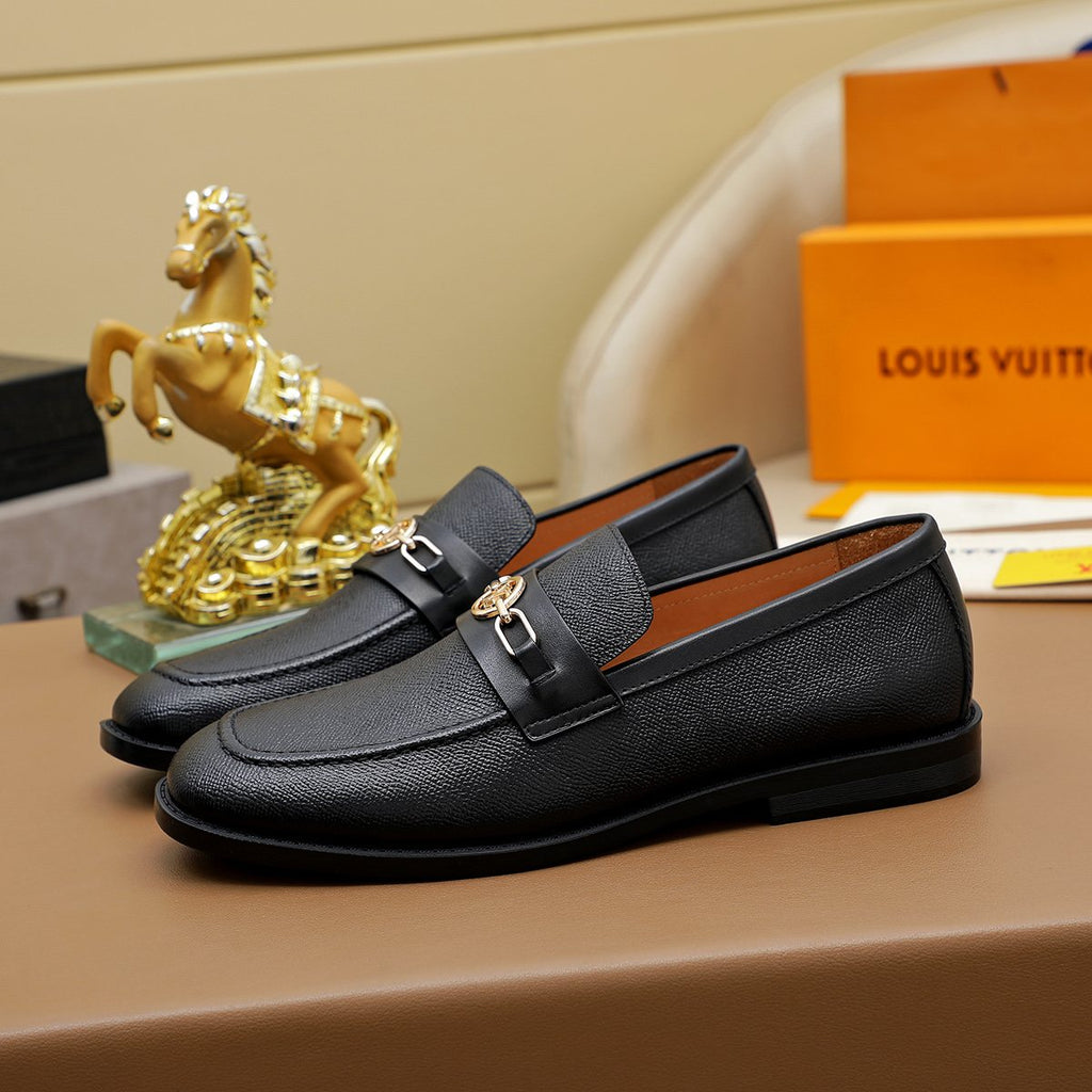 Louis Vuitton Black Metal-Link Loafers — front