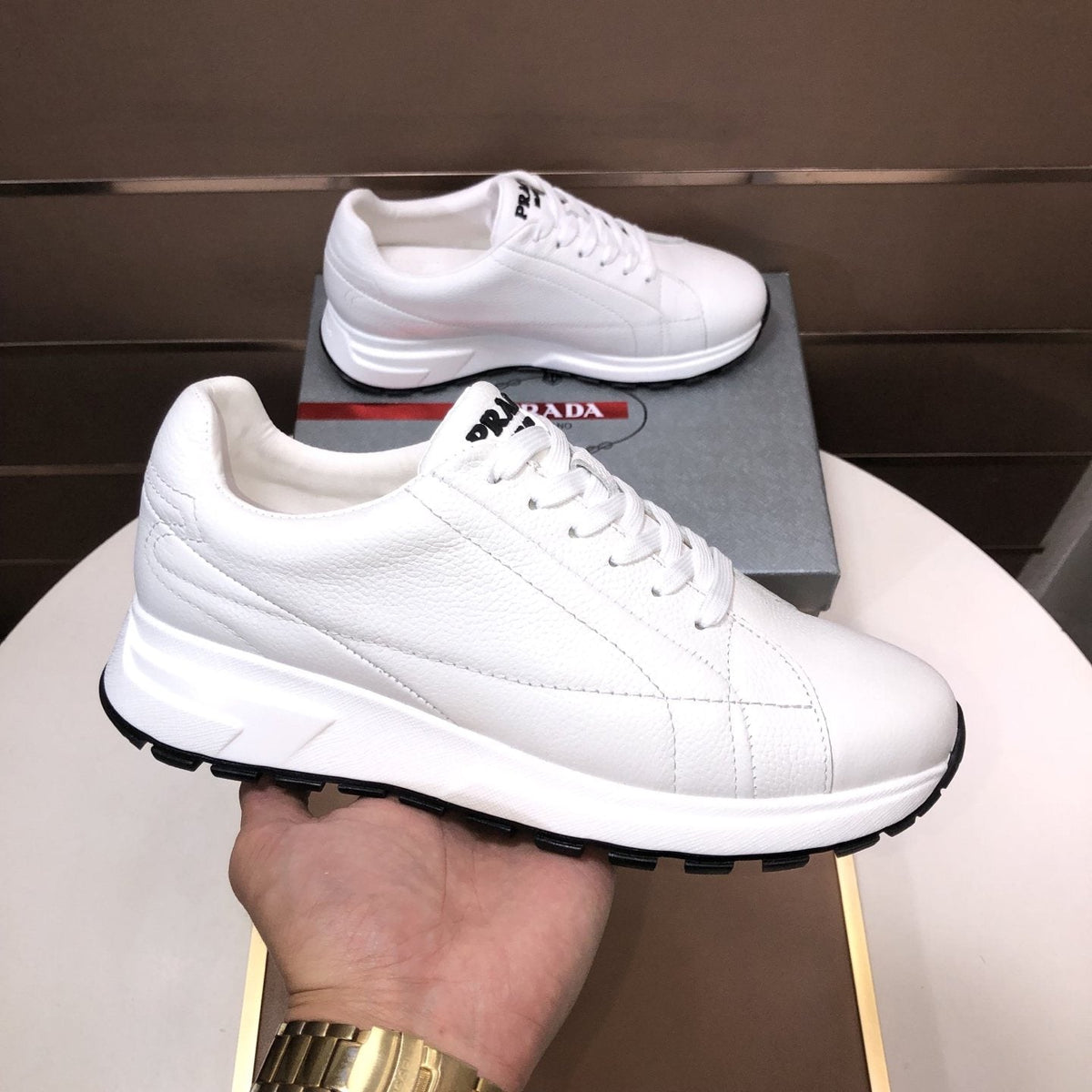 PRADA White Low-Top Sneakers — side