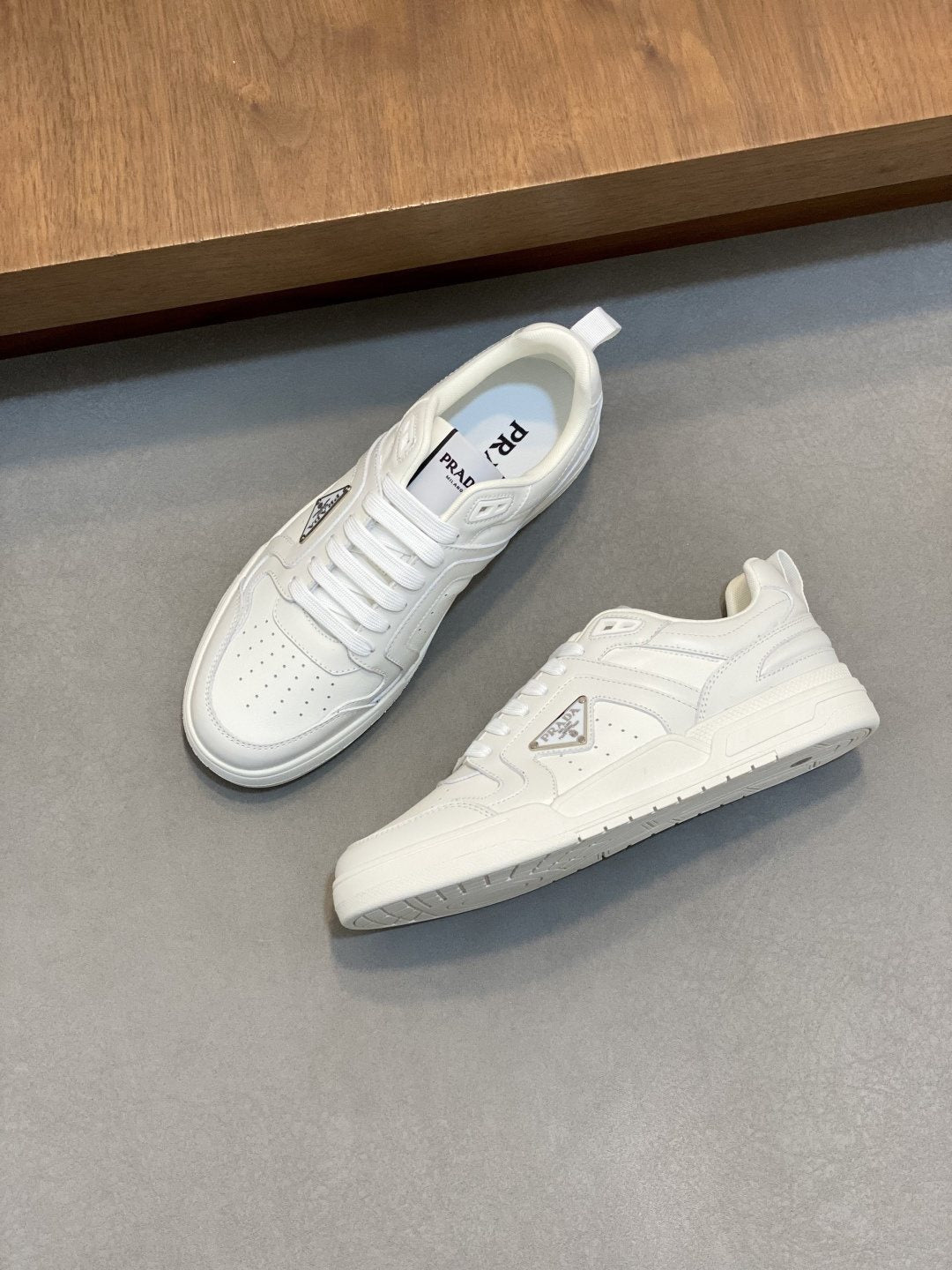Prada White Leather Panel Sneakers — front