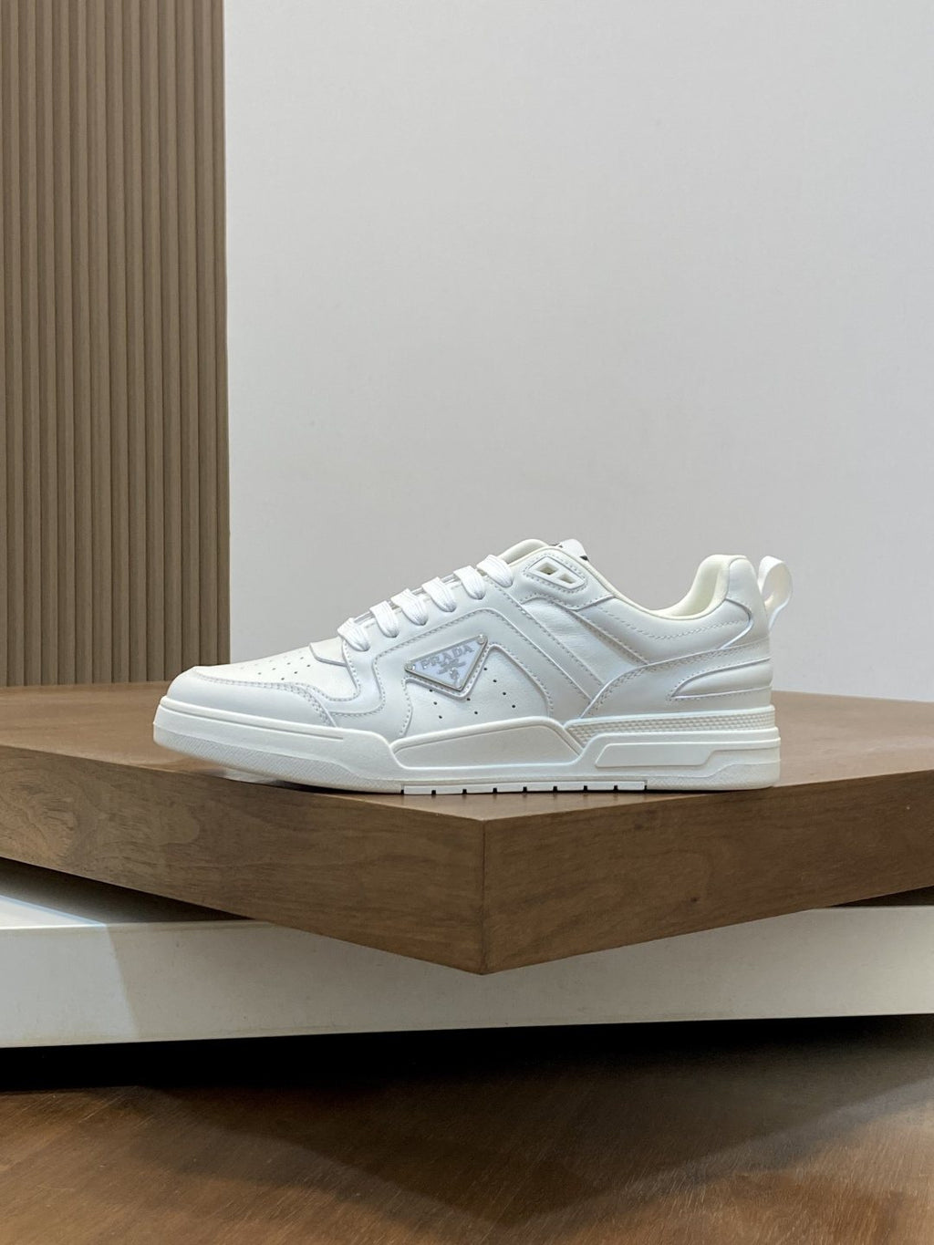 Prada White Leather Panel Sneakers — side