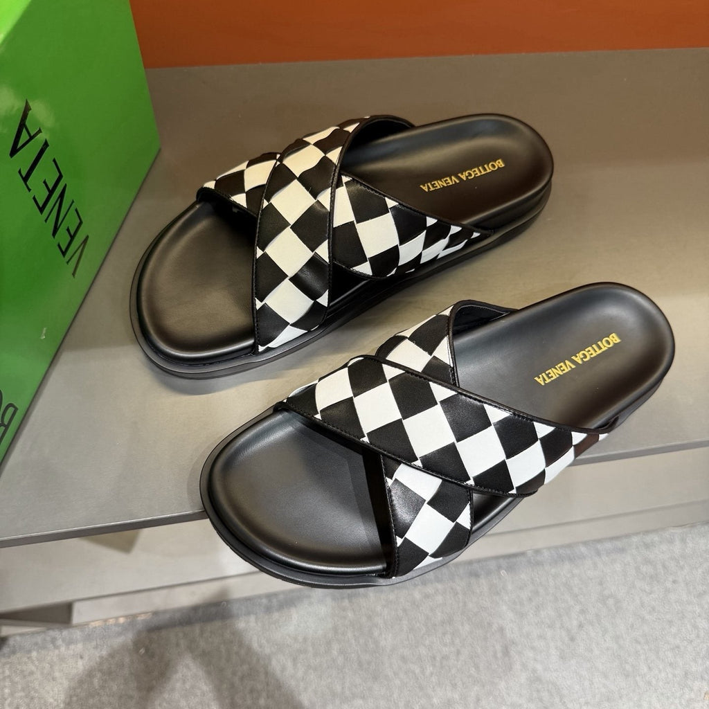 Bottega Veneta Woven Checkerboard Slide Sandals — side