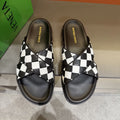 Bottega Veneta Woven Checkerboard Slide Sandals — hero