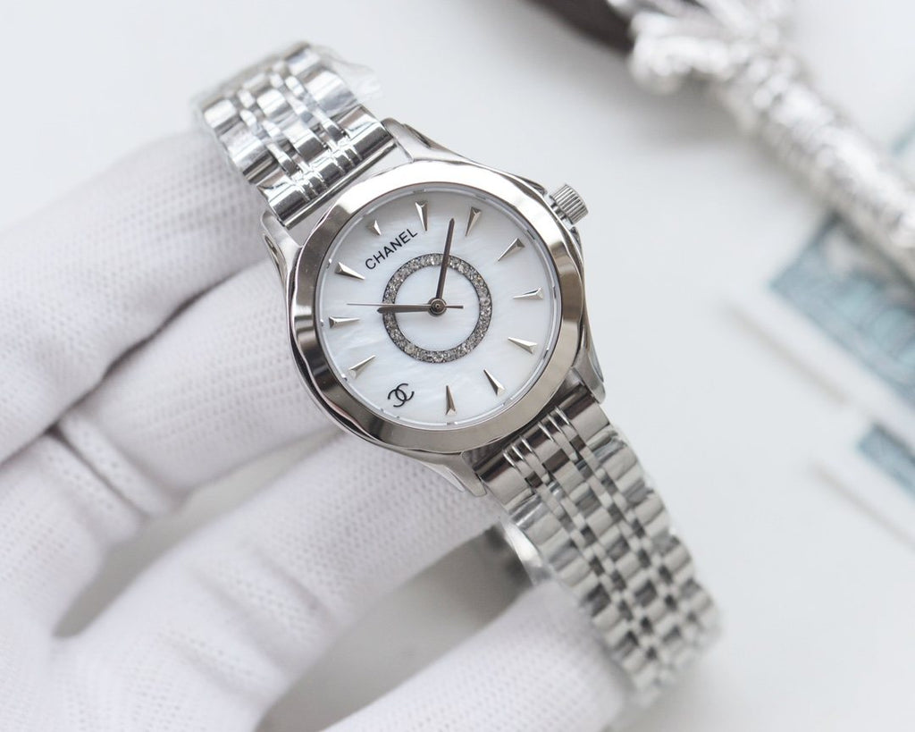 Chanel Silver White Dial Bracelet Watch — front