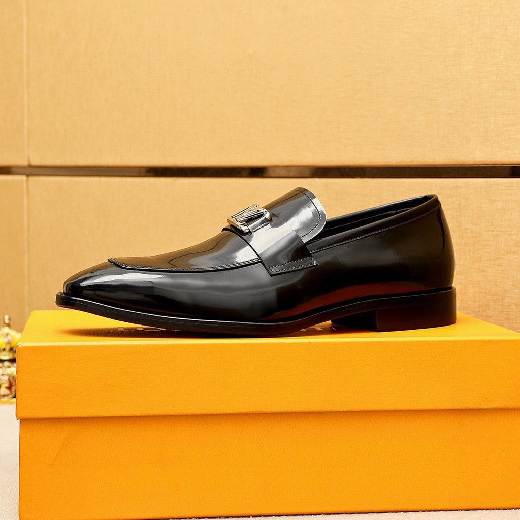 Louis Vuitton Glossy Black Leather Loafers — side