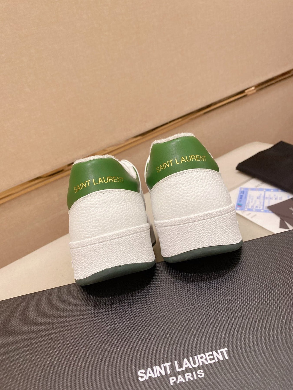 Saint Laurent White and Green Low-Top Sneakers — back