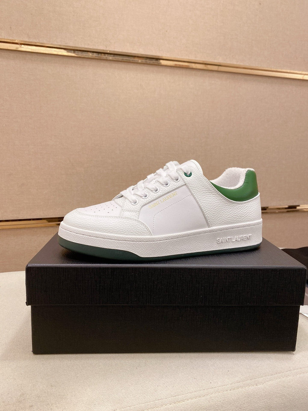 Saint Laurent White and Green Low-Top Sneakers — hero