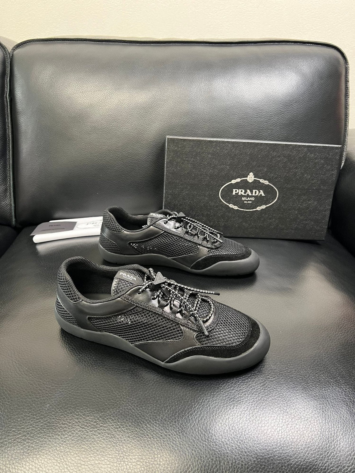 Prada Black and Charcoal Low-Top Sneakers — hero