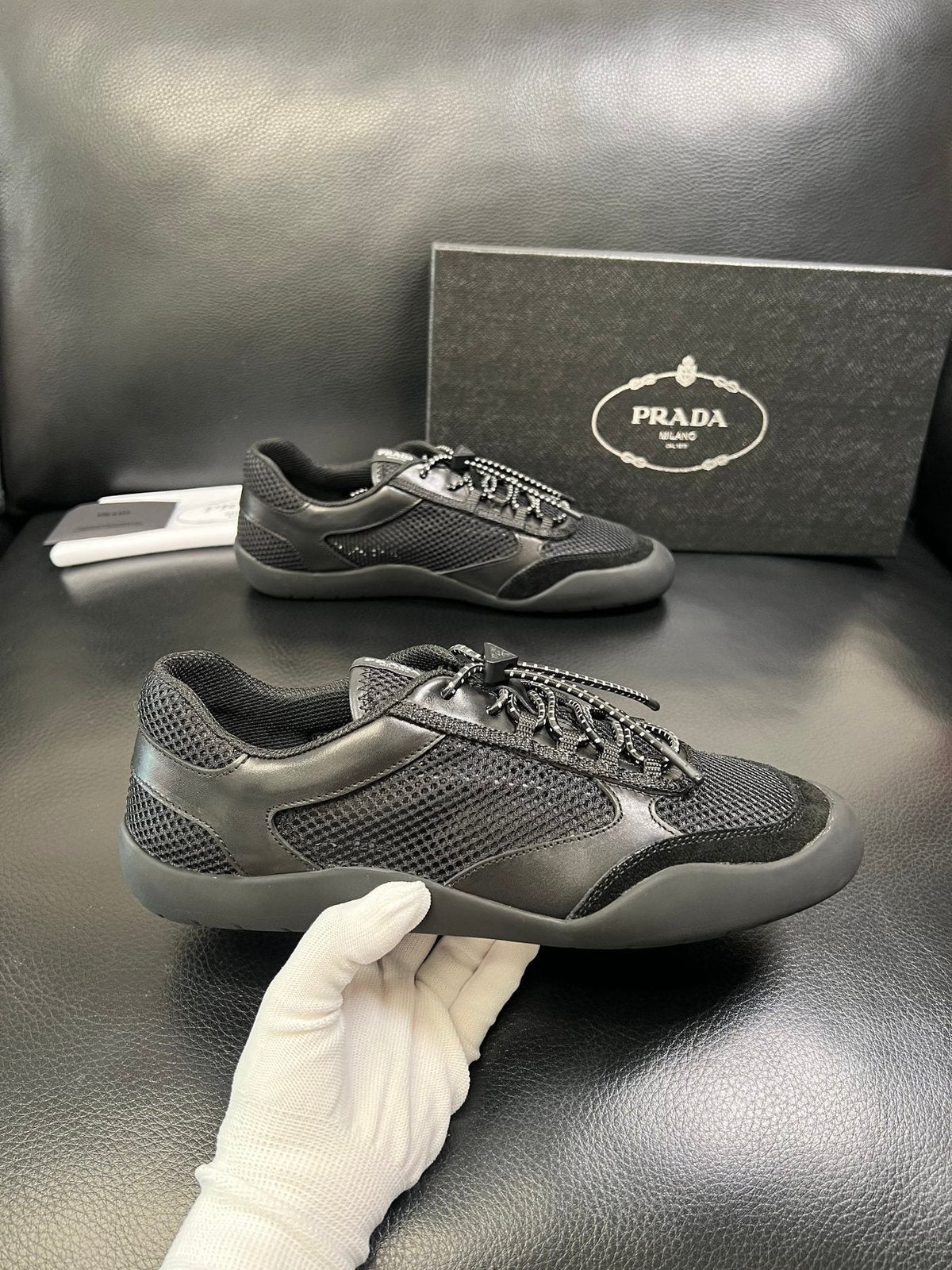 Prada Black and Charcoal Low-Top Sneakers — side