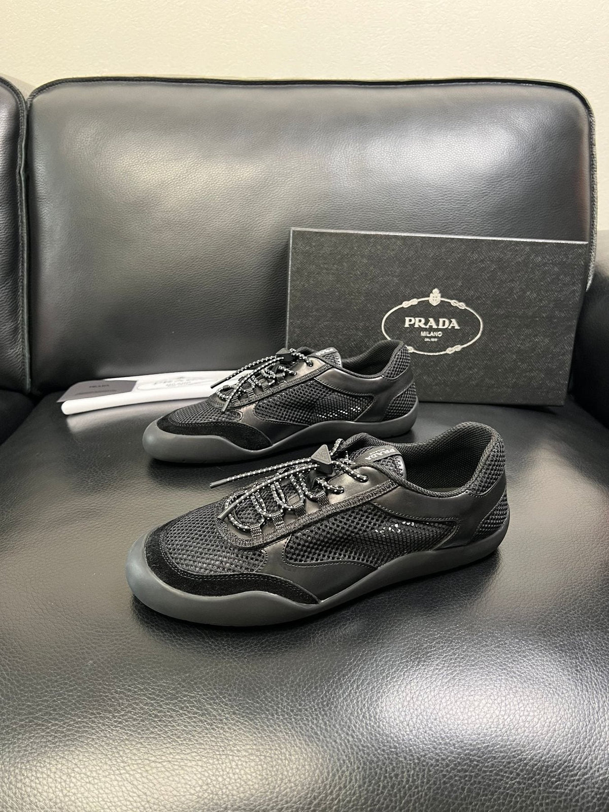 Prada Black and Charcoal Low-Top Sneakers — side