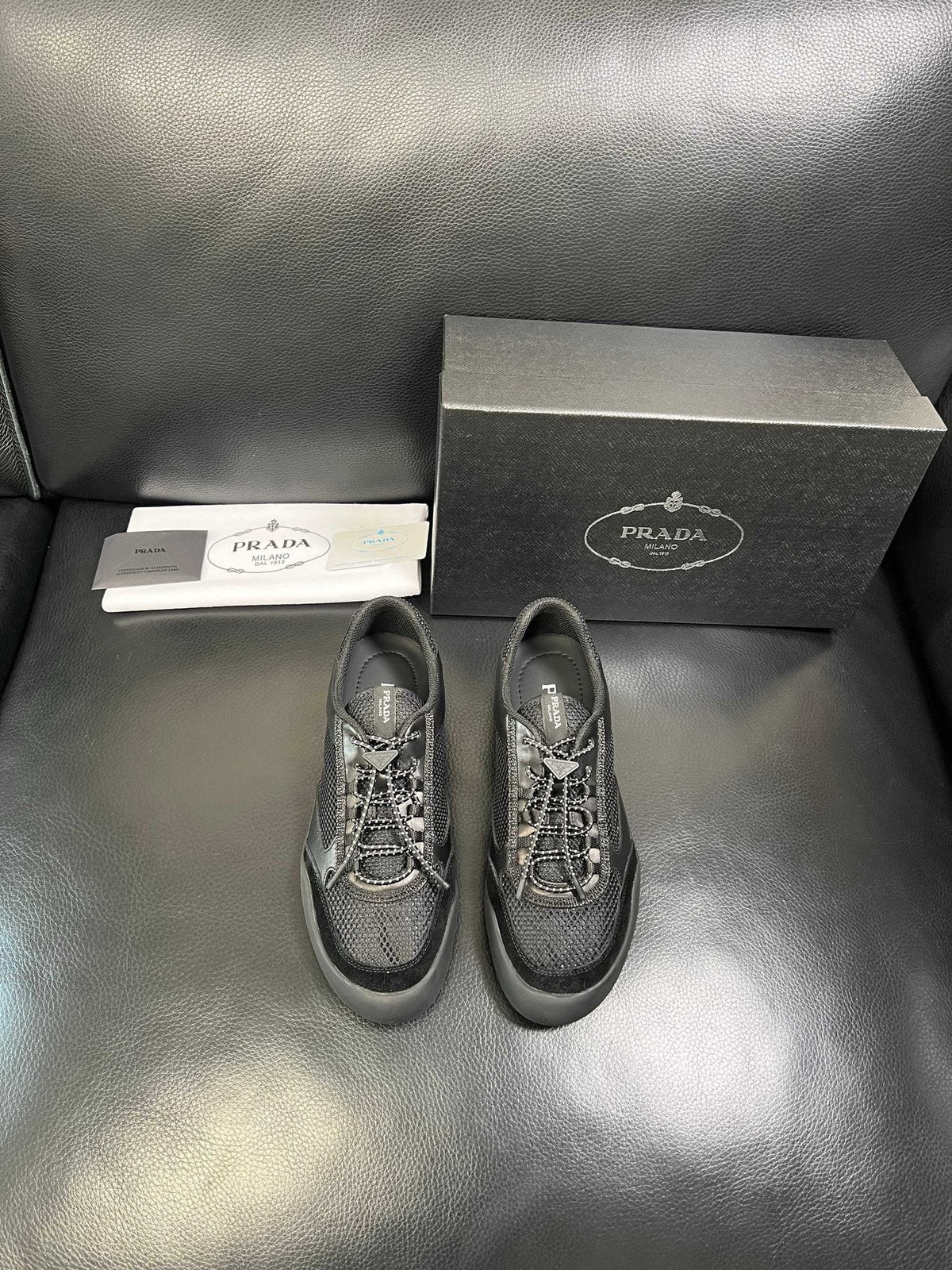 Prada Black and Charcoal Low-Top Sneakers — front