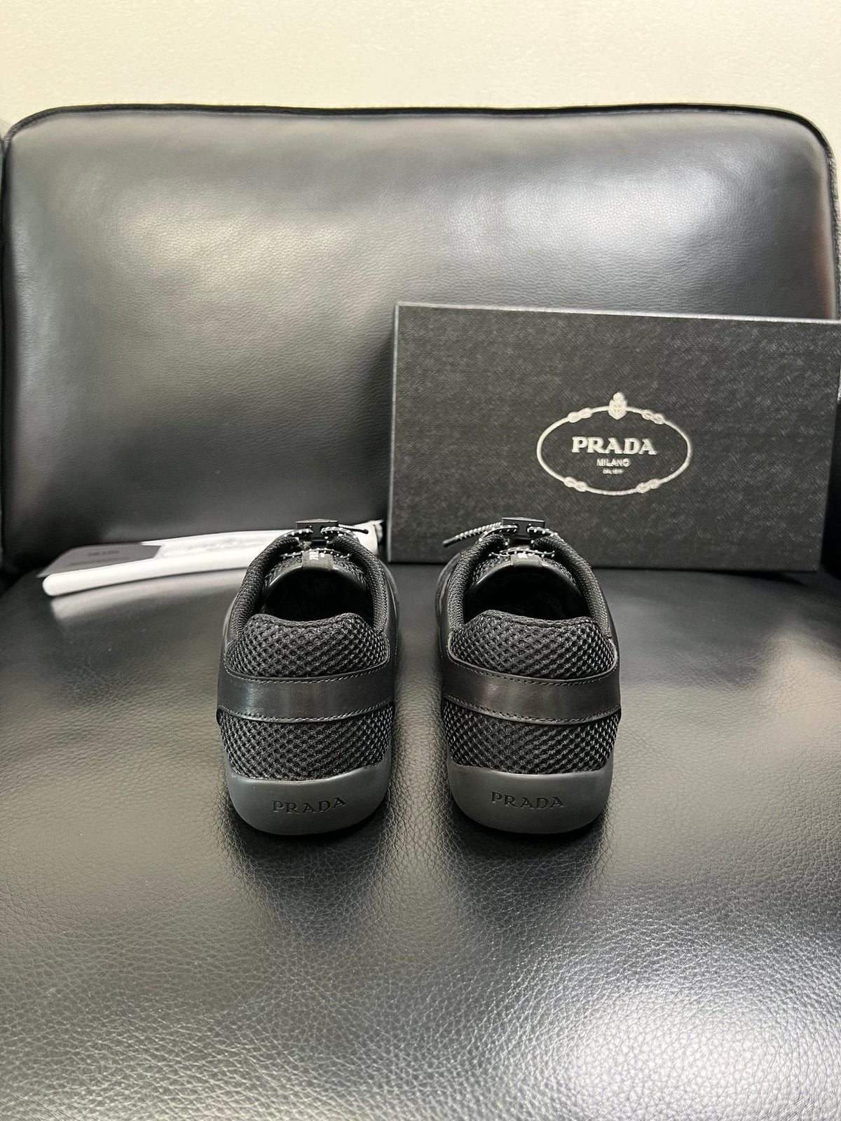 Prada Black and Charcoal Low-Top Sneakers — back
