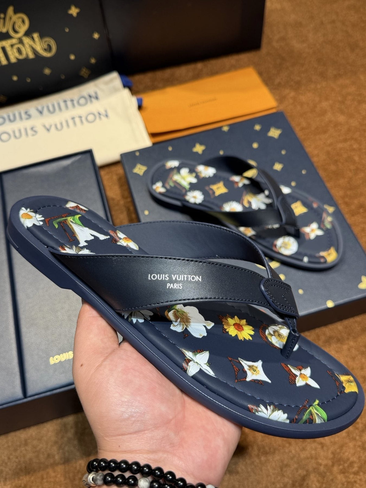 Louis Vuitton Floral Print Thong Sandals — model