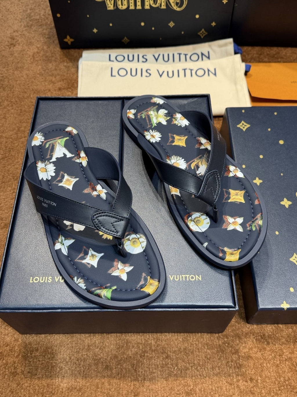 Louis Vuitton Floral Print Thong Sandals — front