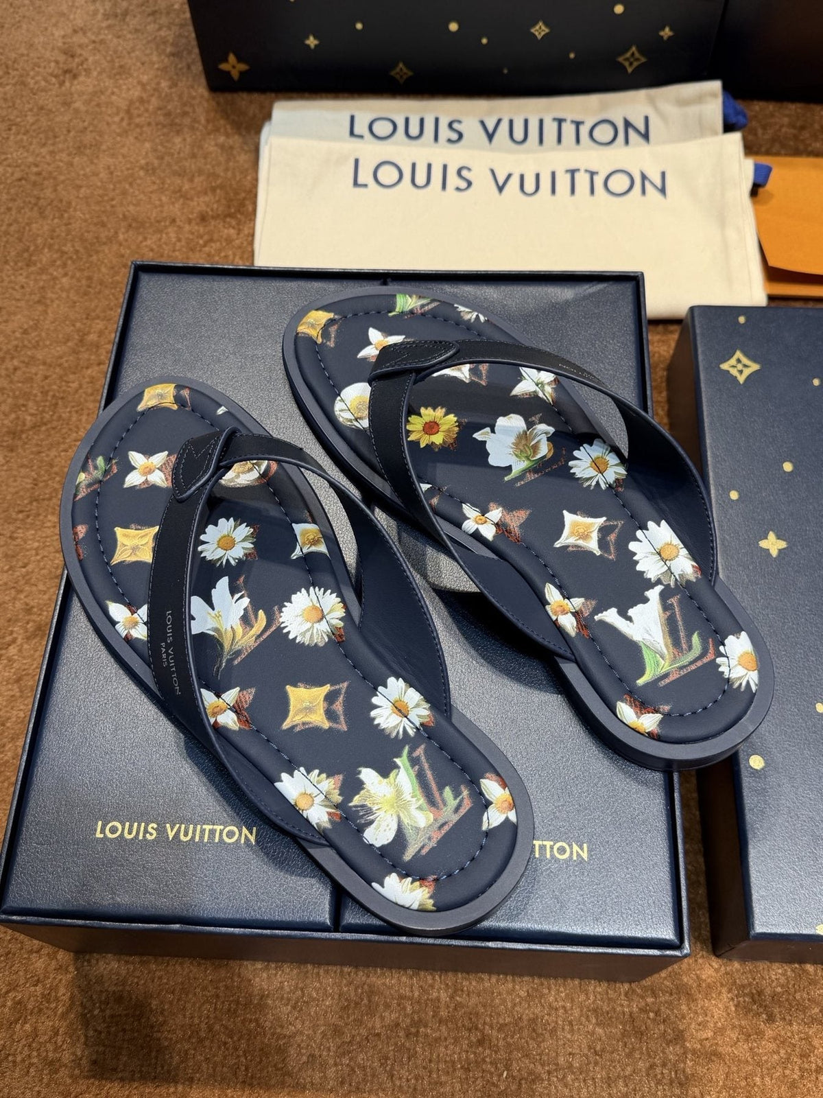 Louis Vuitton Floral Print Thong Sandals — front