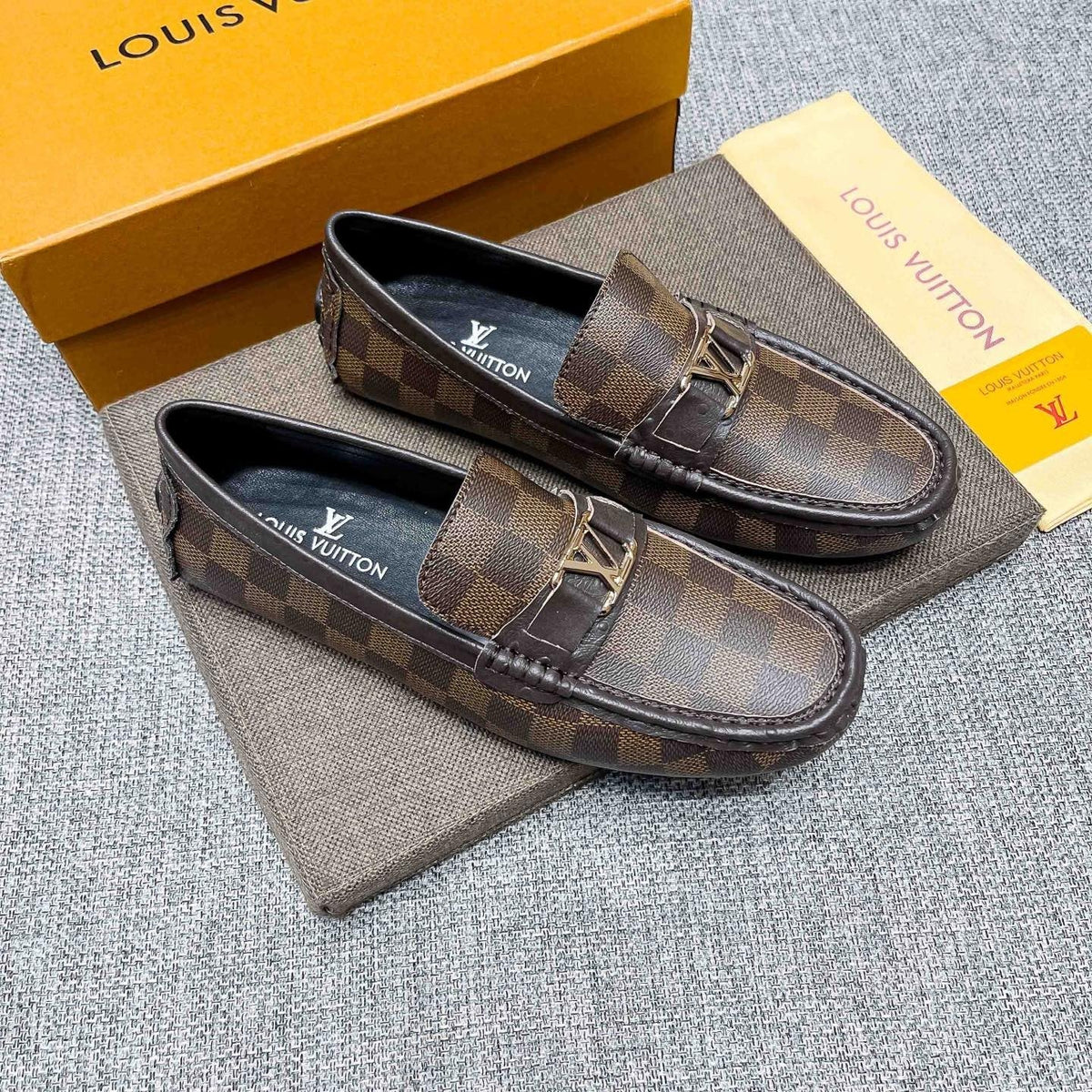 Louis Vuitton Brown Checkered Loafers — hero