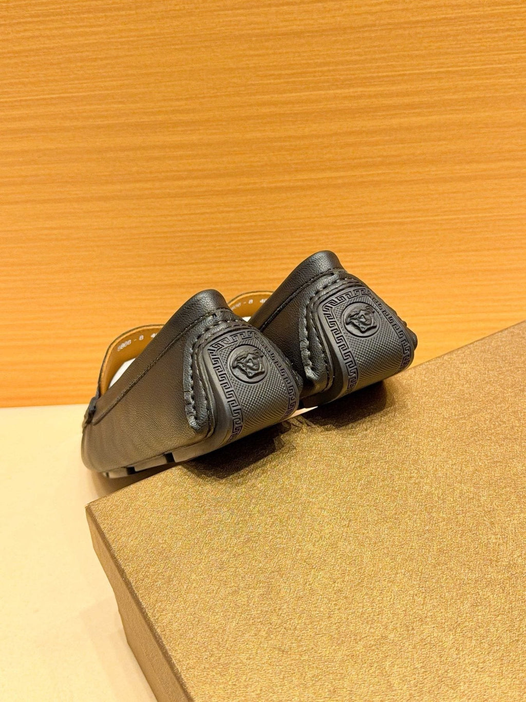 Versace Black Textured Metal-Strap Loafers — back