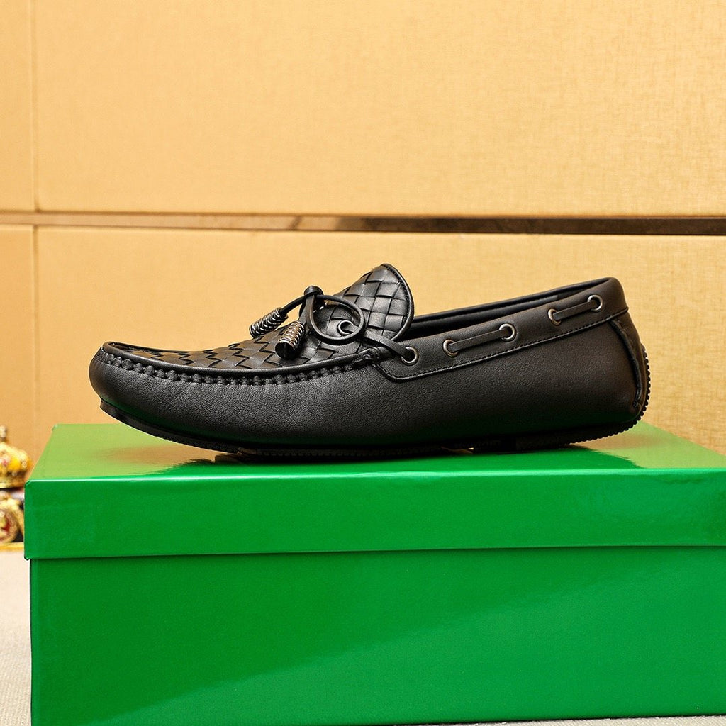 Bottega Veneta Black Woven Bow Loafers — side