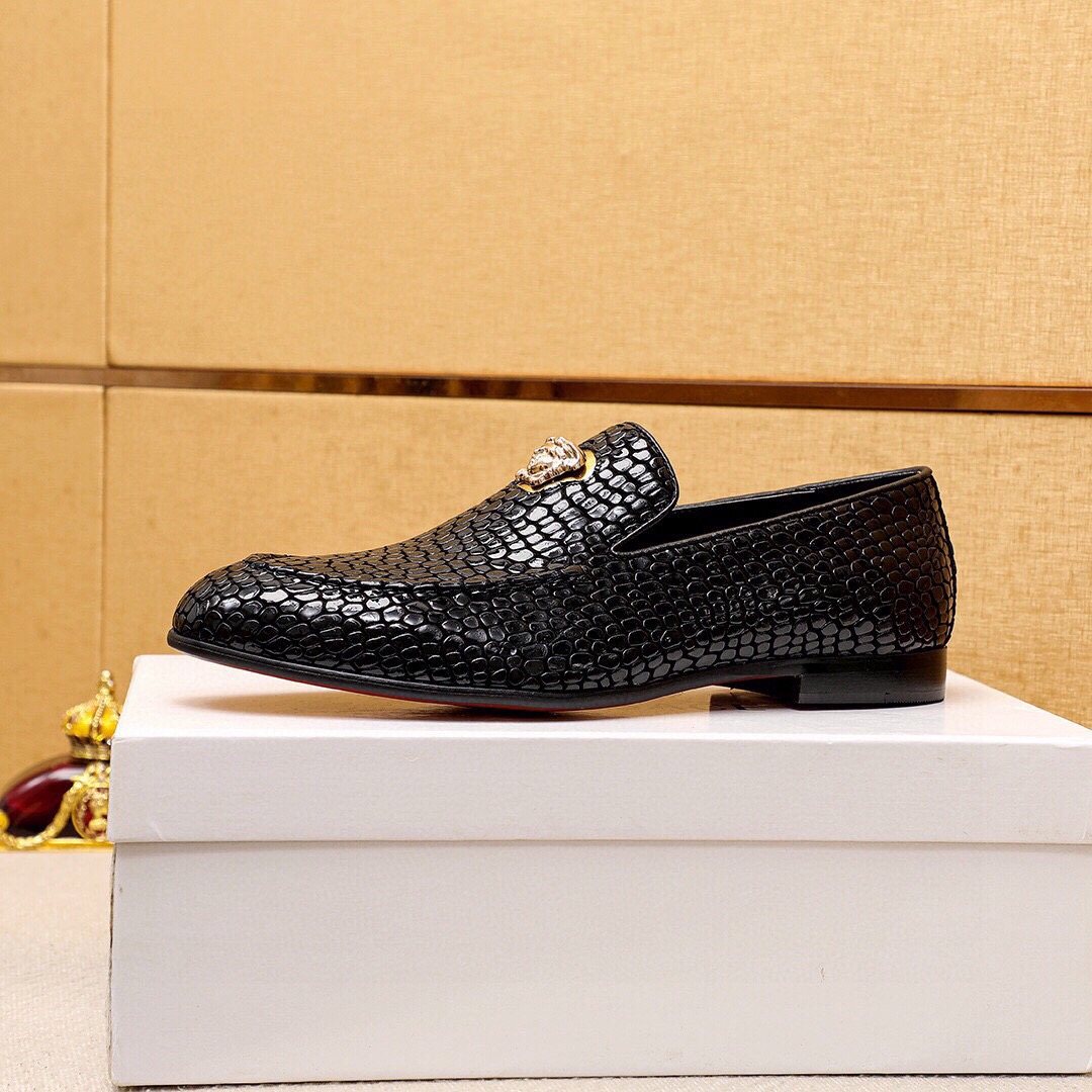 VERSACE Black Textured Slip-On Shoes — side