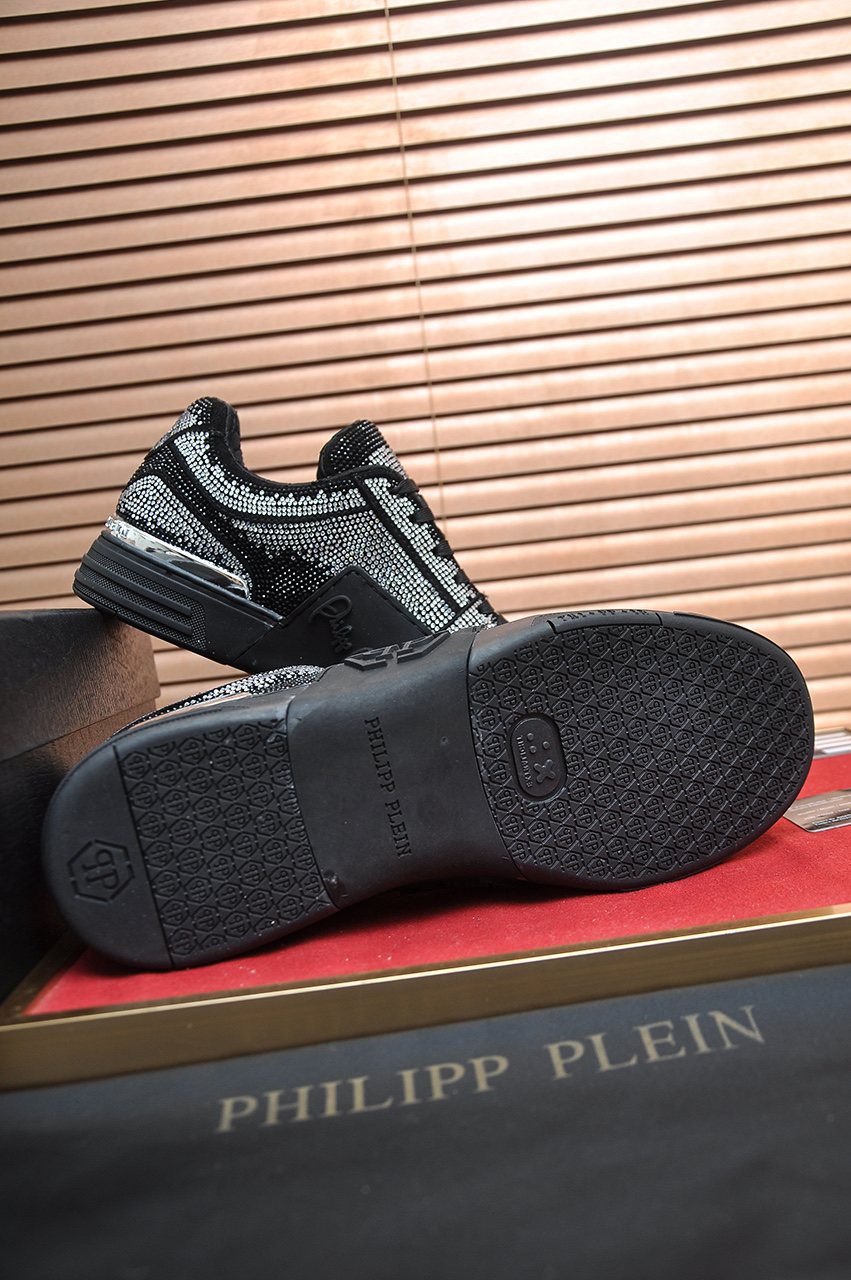 Philipp Plein Black & Silver Textured Sneakers — side