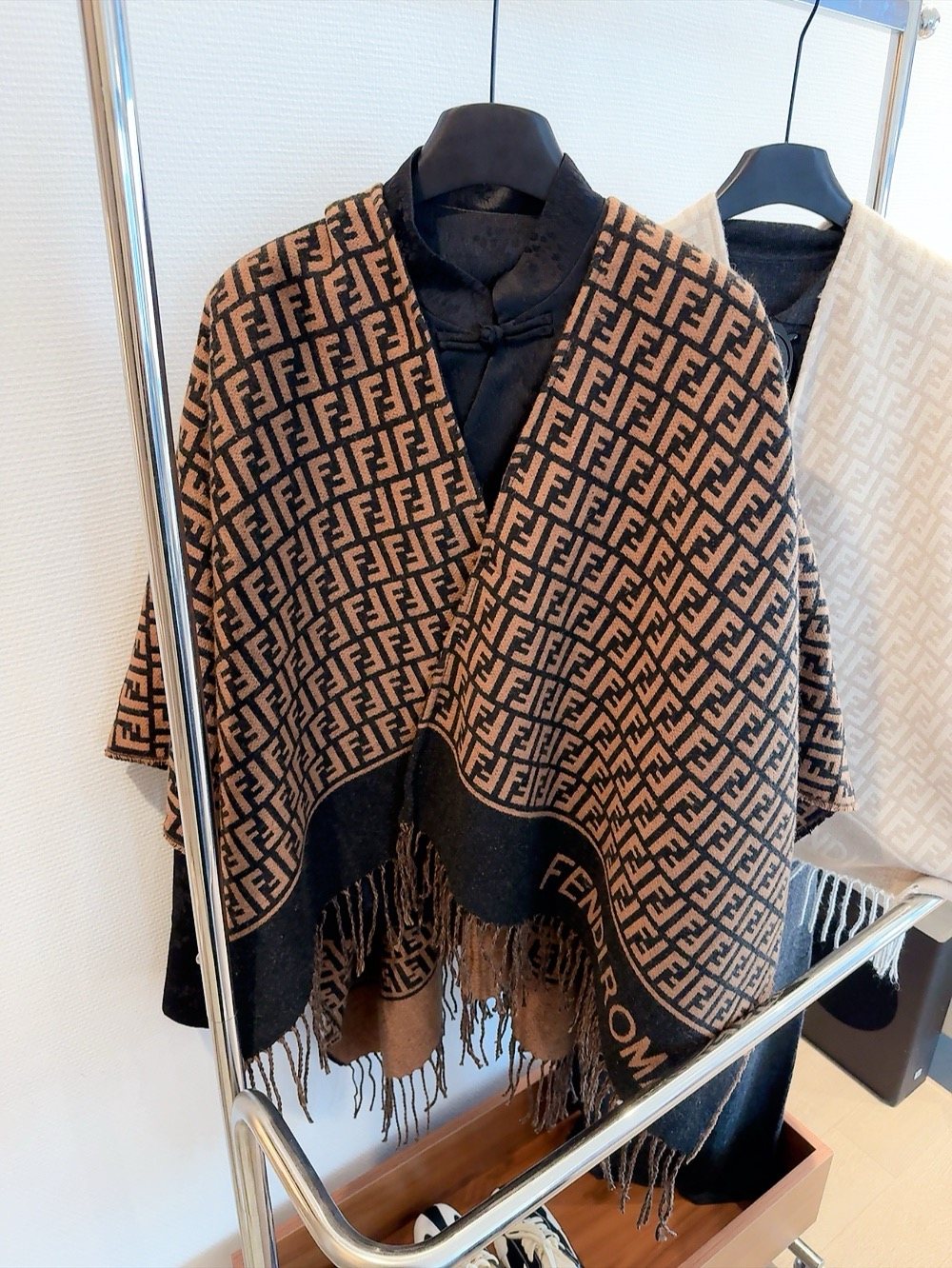 Fendi Brown and Black Fringed Cape — hero