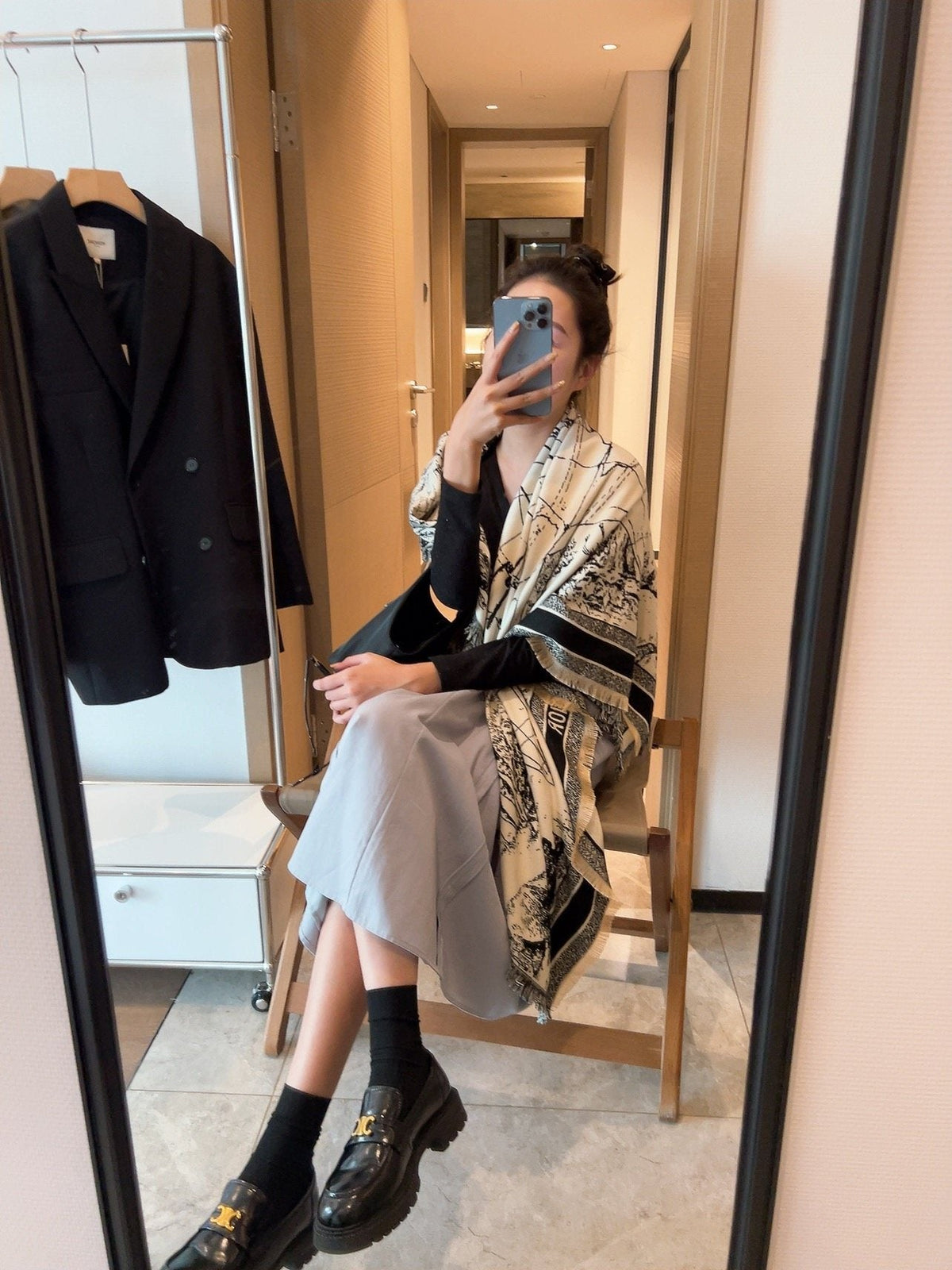 Dior Ivory and Black Toile Shawl — model