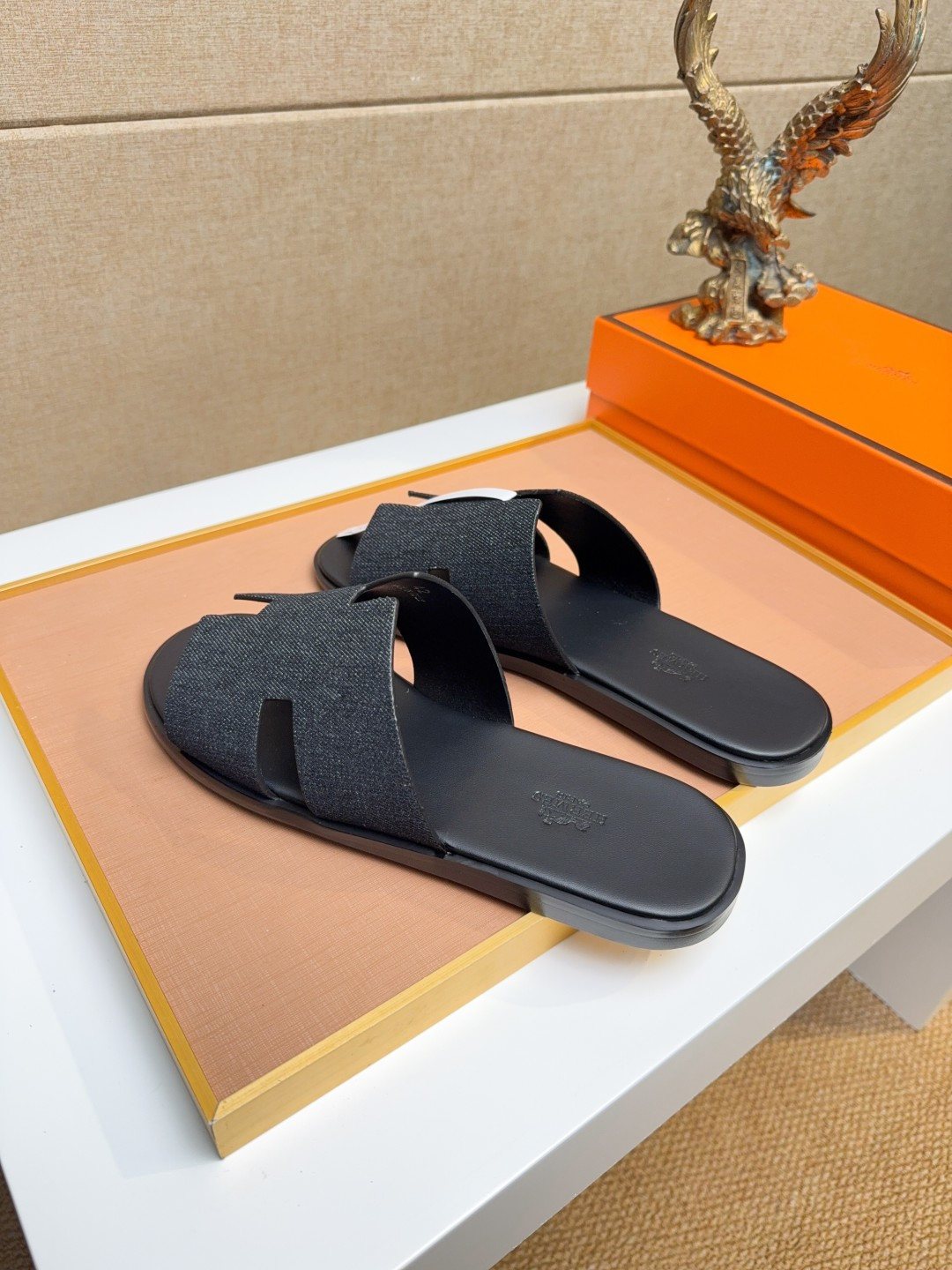 Hermès Black H-Strap Slide Sandals — hero